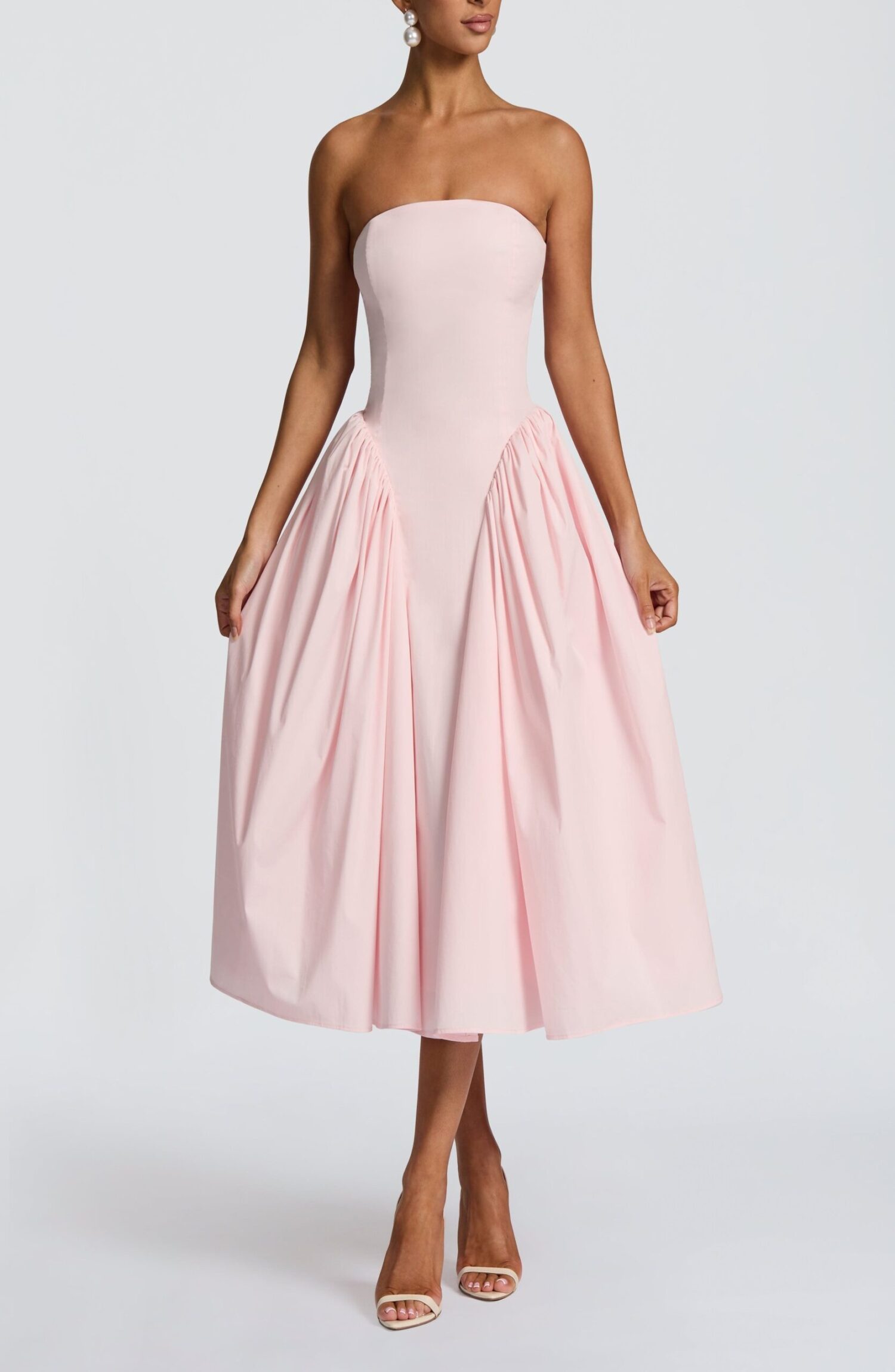 Darla Midi Dress Blush Strapless Corset Back Full Skirt Tulle Lined - Image 6