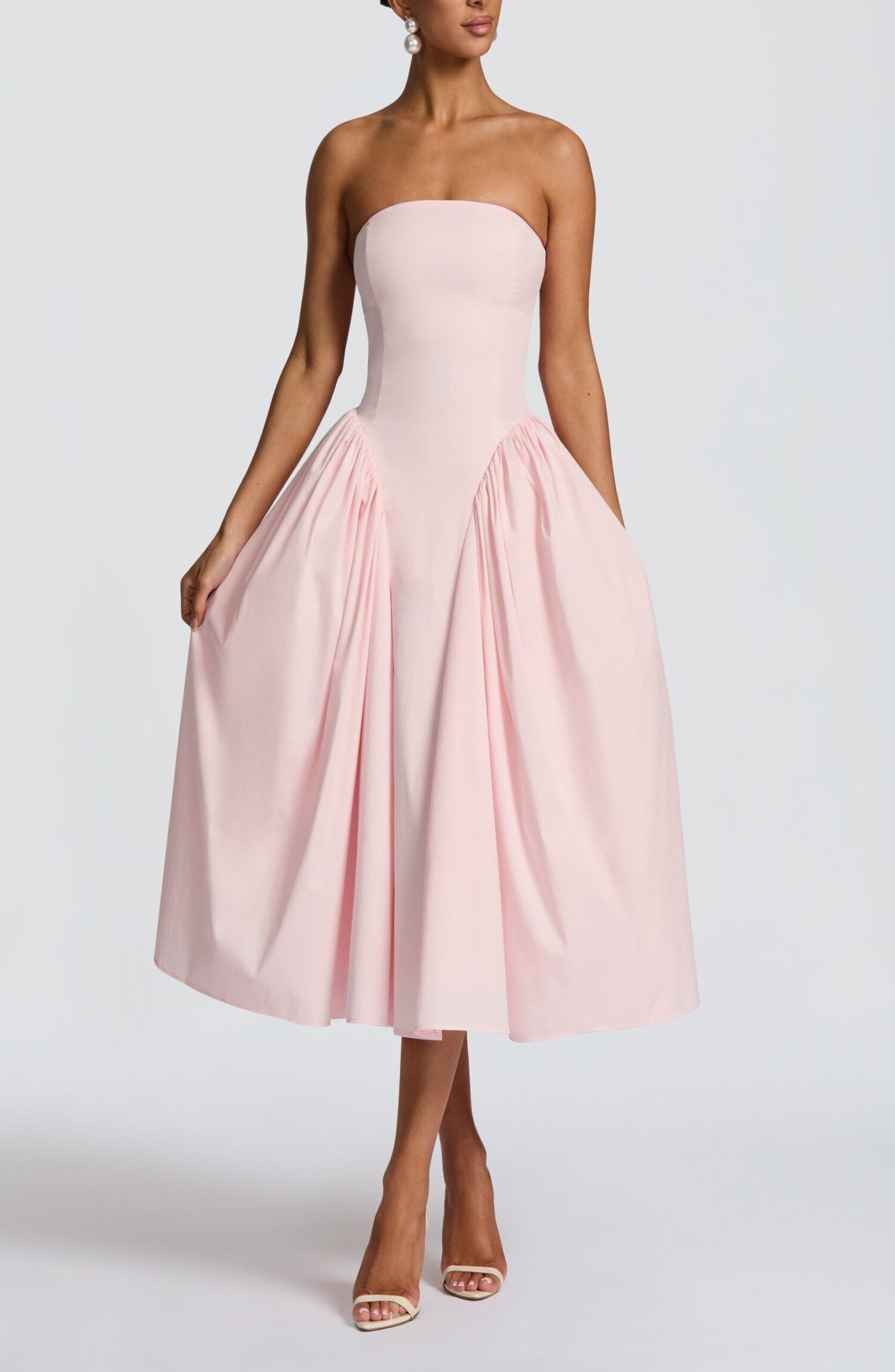 Darla Midi Dress Blush Strapless Corset Back Full Skirt Tulle Lined - Image 7