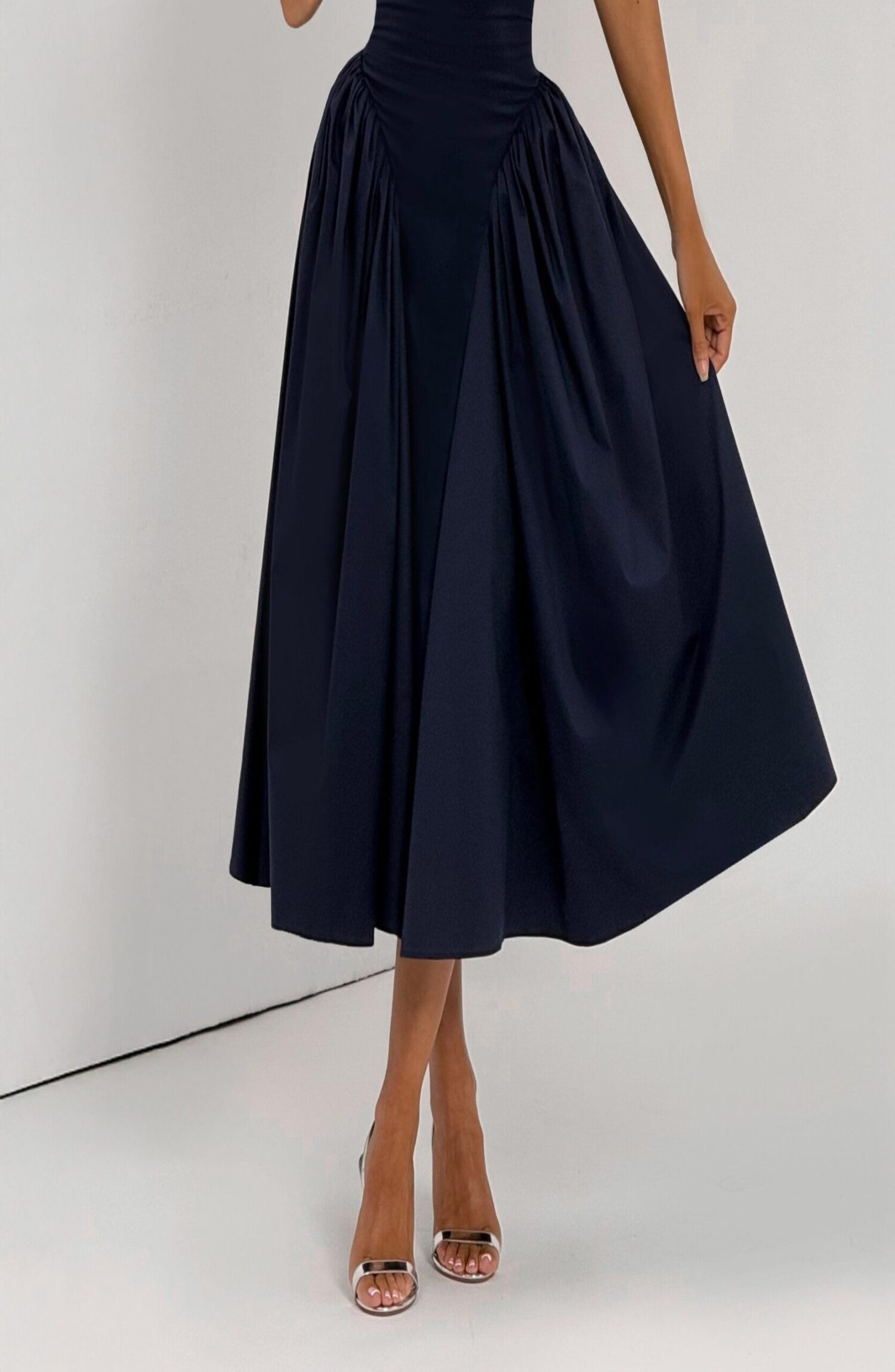 Darla Midi Dress Navy Strapless Corset Back Tulle Skirt - Image 7