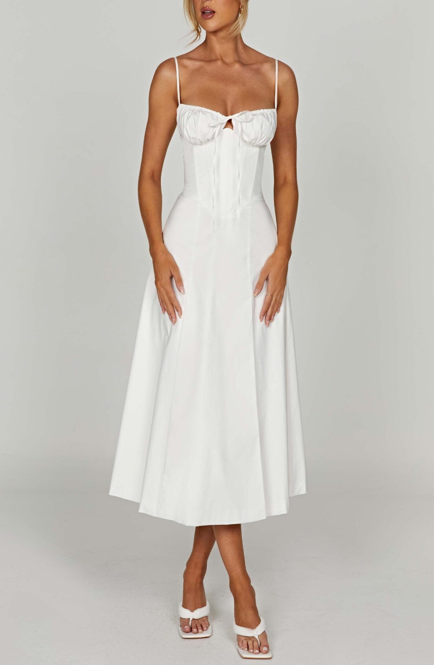 Deanna Ivory Corseted Midi Dress with Thigh Split - Image 12