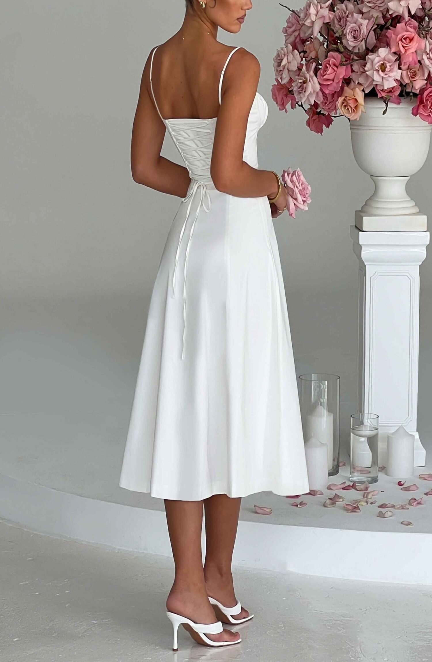 Deanna Ivory Corseted Midi Dress with Thigh Split - Image 2