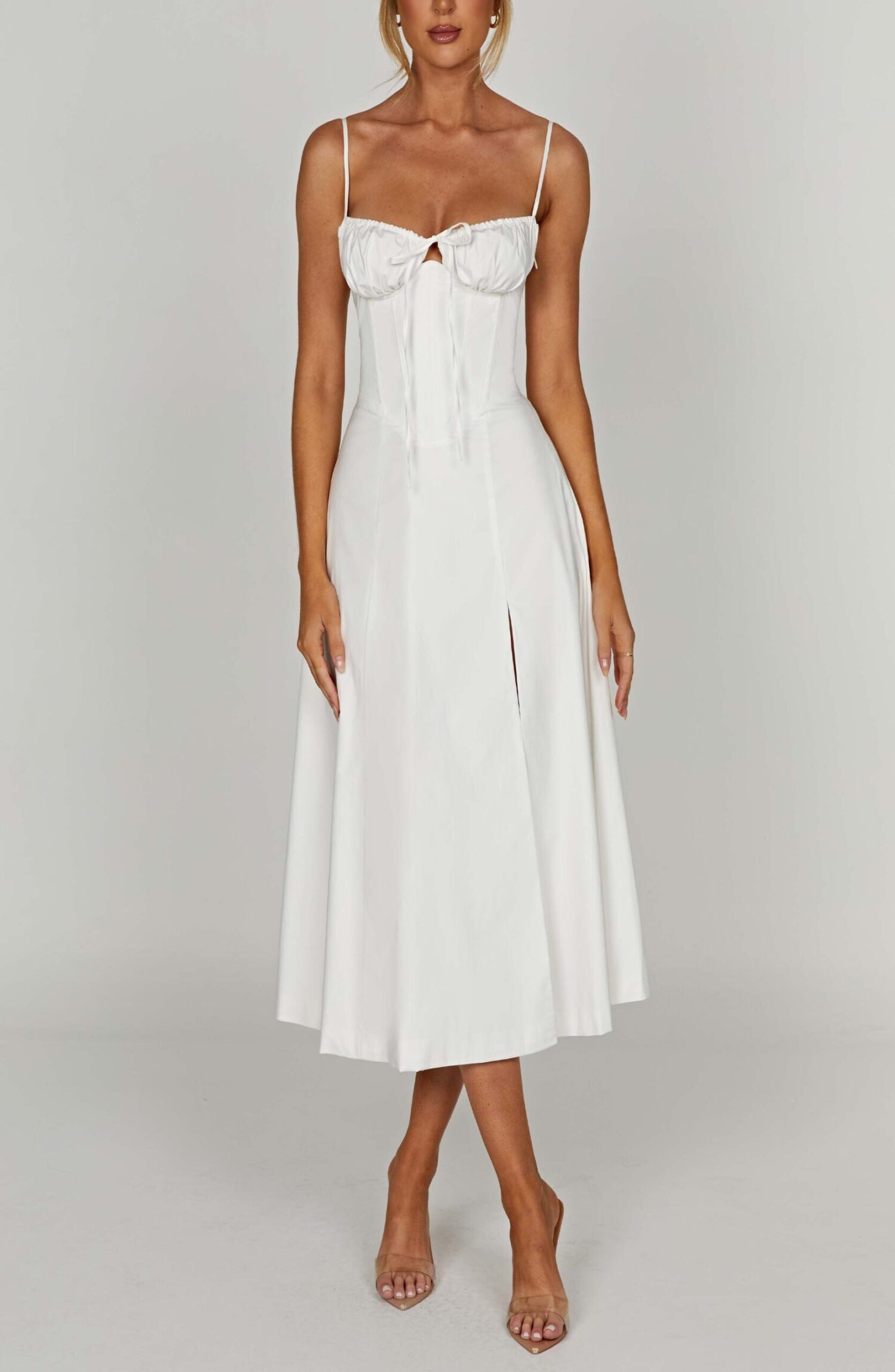 Deanna Ivory Corseted Midi Dress with Thigh Split - Image 11