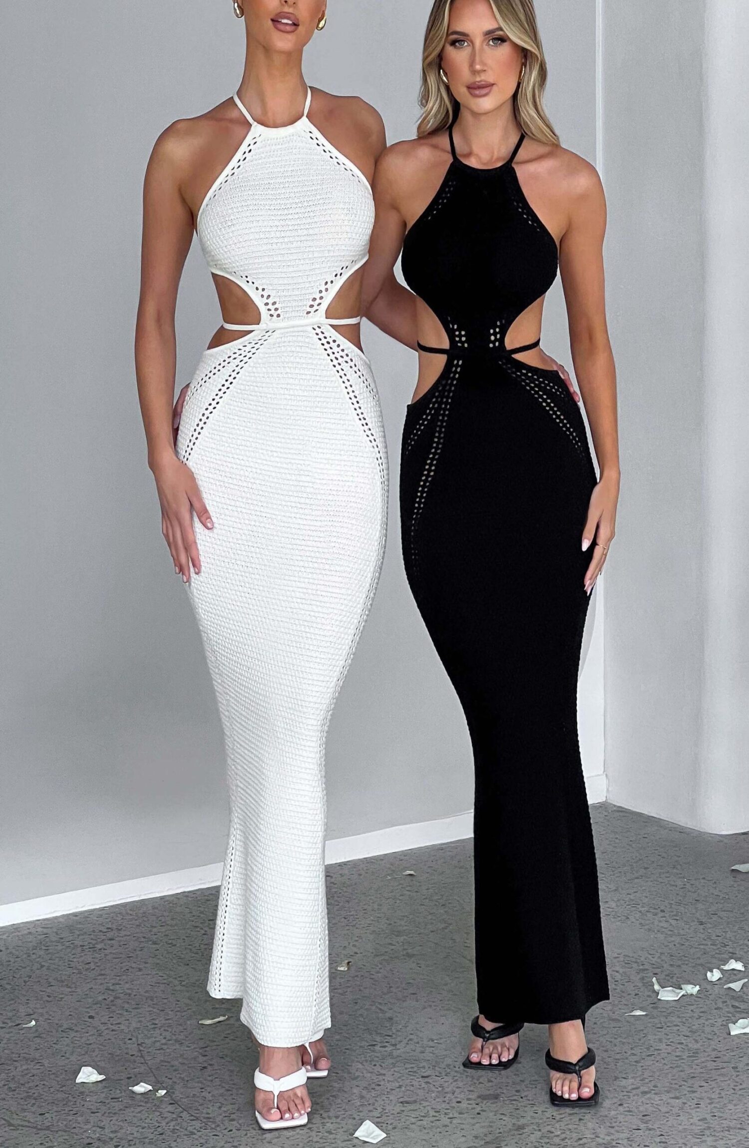 Delia White Crochet Knit Halterneck Cut Out Backless Maxi Dress - Image 7