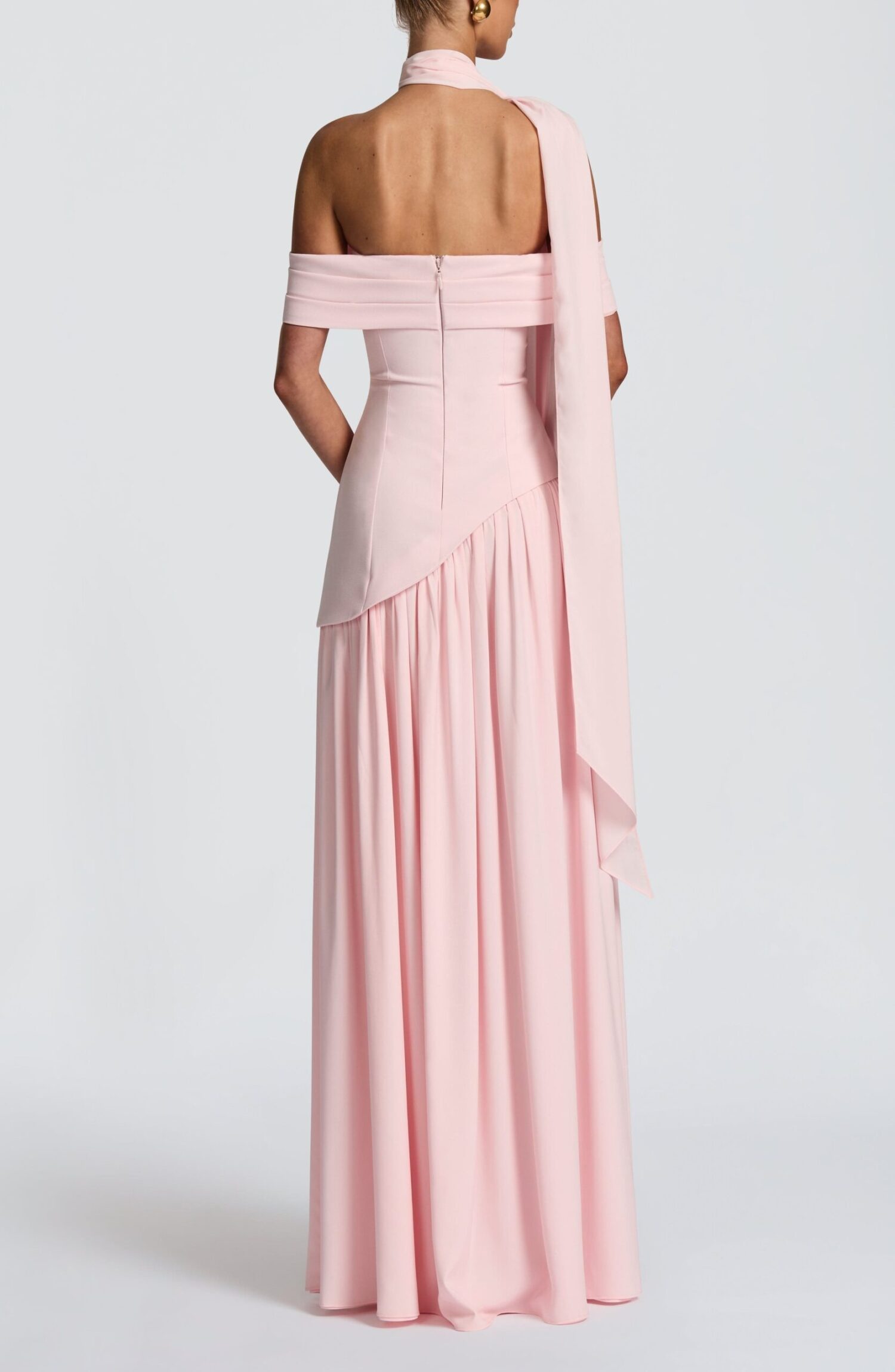 Delilah Blush Maxi Dress - Bardot Neck, Chiffon Skirt, Split - Image 3