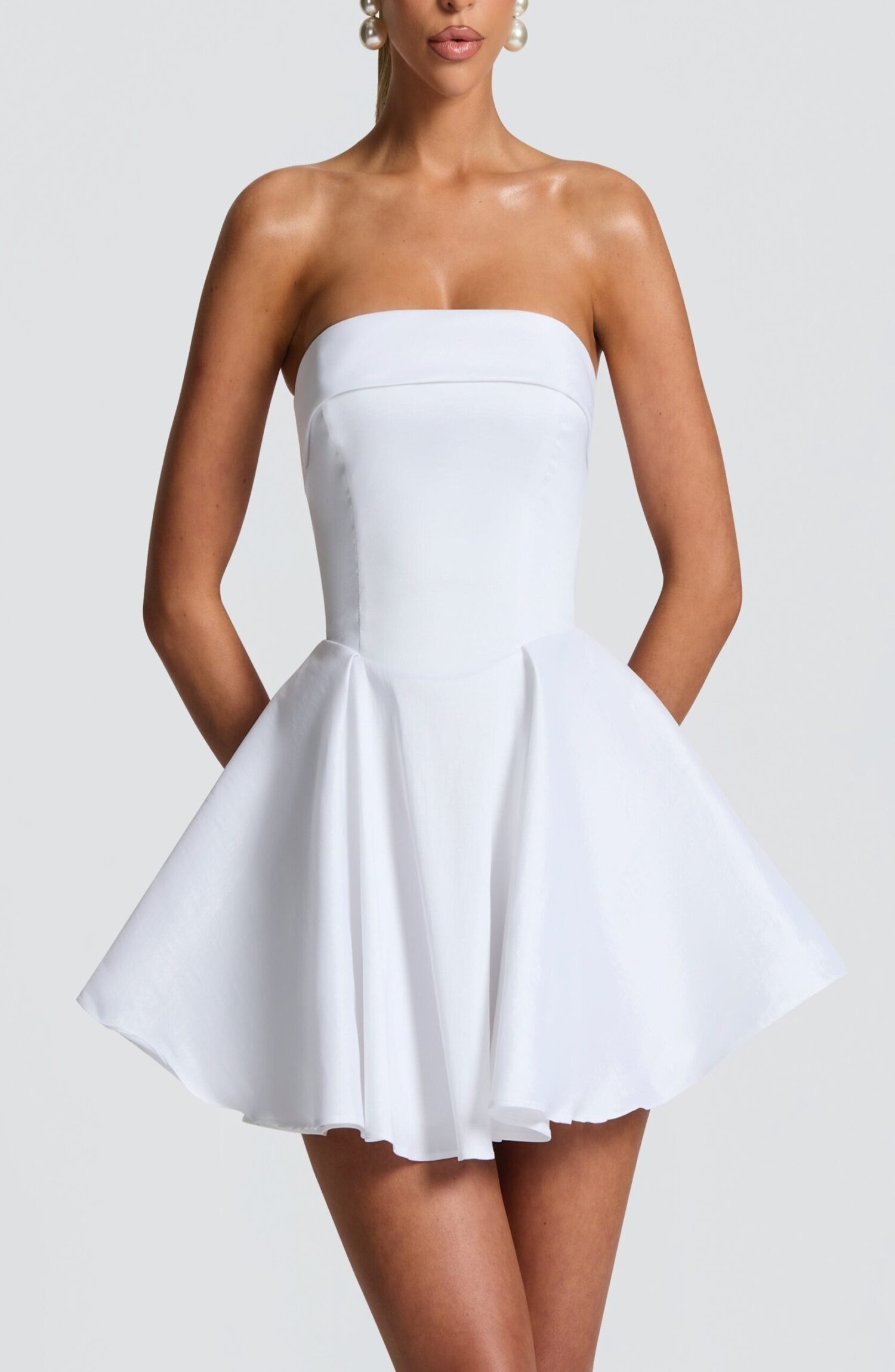 Dionne Ivory Taffeta Strapless Mini Dress with Lace-Up Back - Image 2