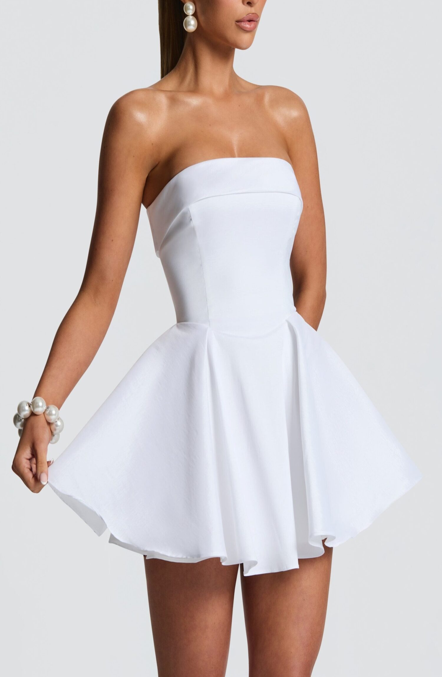 Dionne Ivory Taffeta Strapless Mini Dress with Lace-Up Back - Image 3