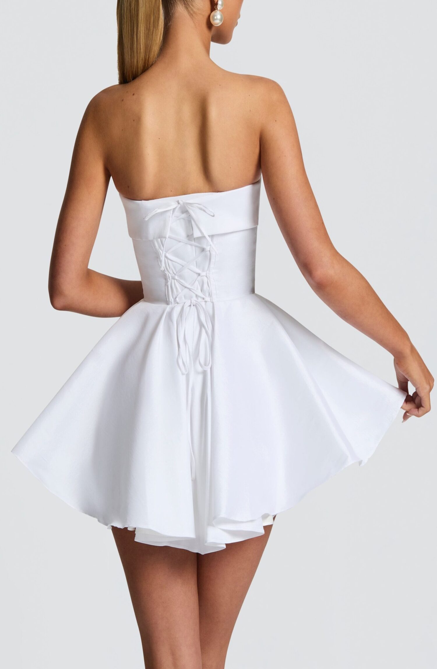 Dionne Ivory Taffeta Strapless Mini Dress with Lace-Up Back - Image 4