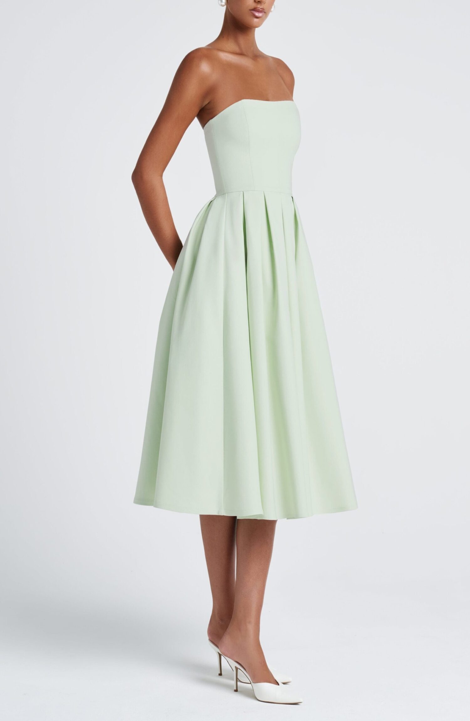 Edith Mint Strapless Midi Dress with Pleated Full Skirt - Image 6