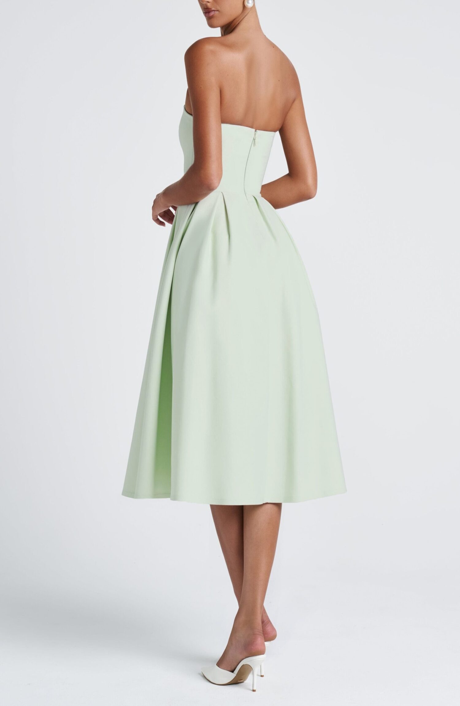 Edith Mint Strapless Midi Dress with Pleated Full Skirt - Image 9