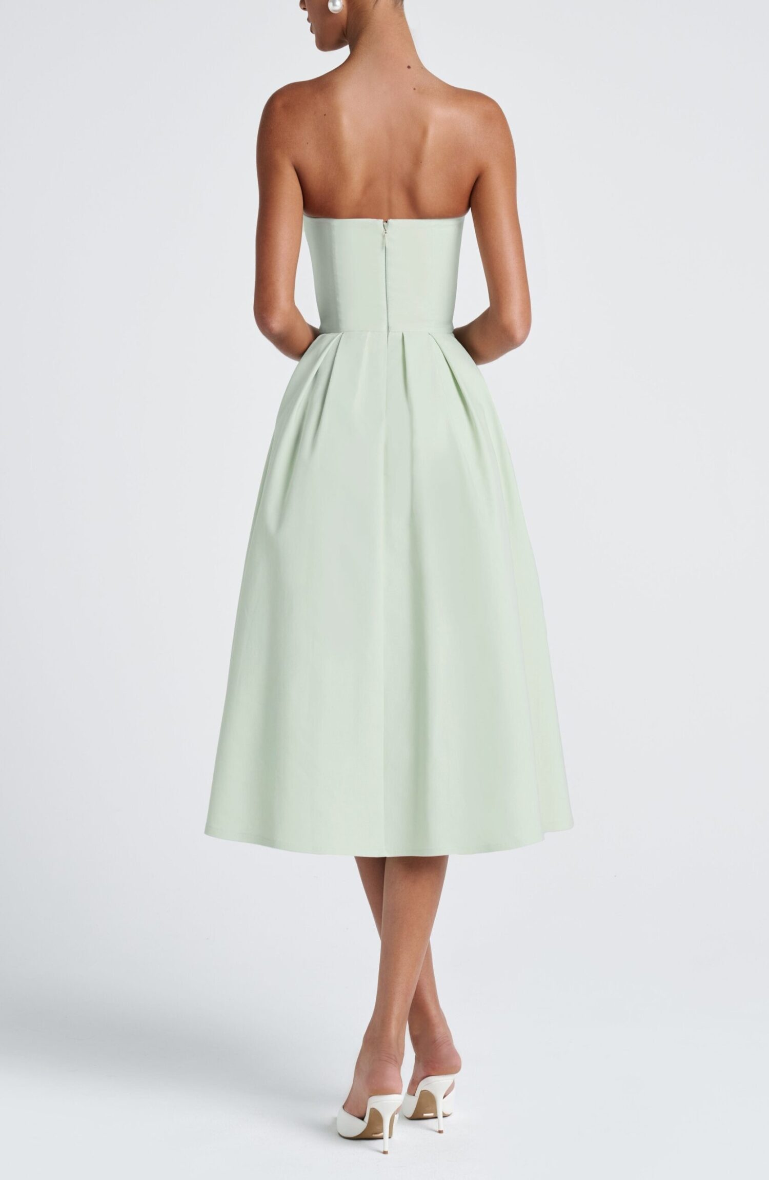 Edith Mint Strapless Midi Dress with Pleated Full Skirt - Image 3