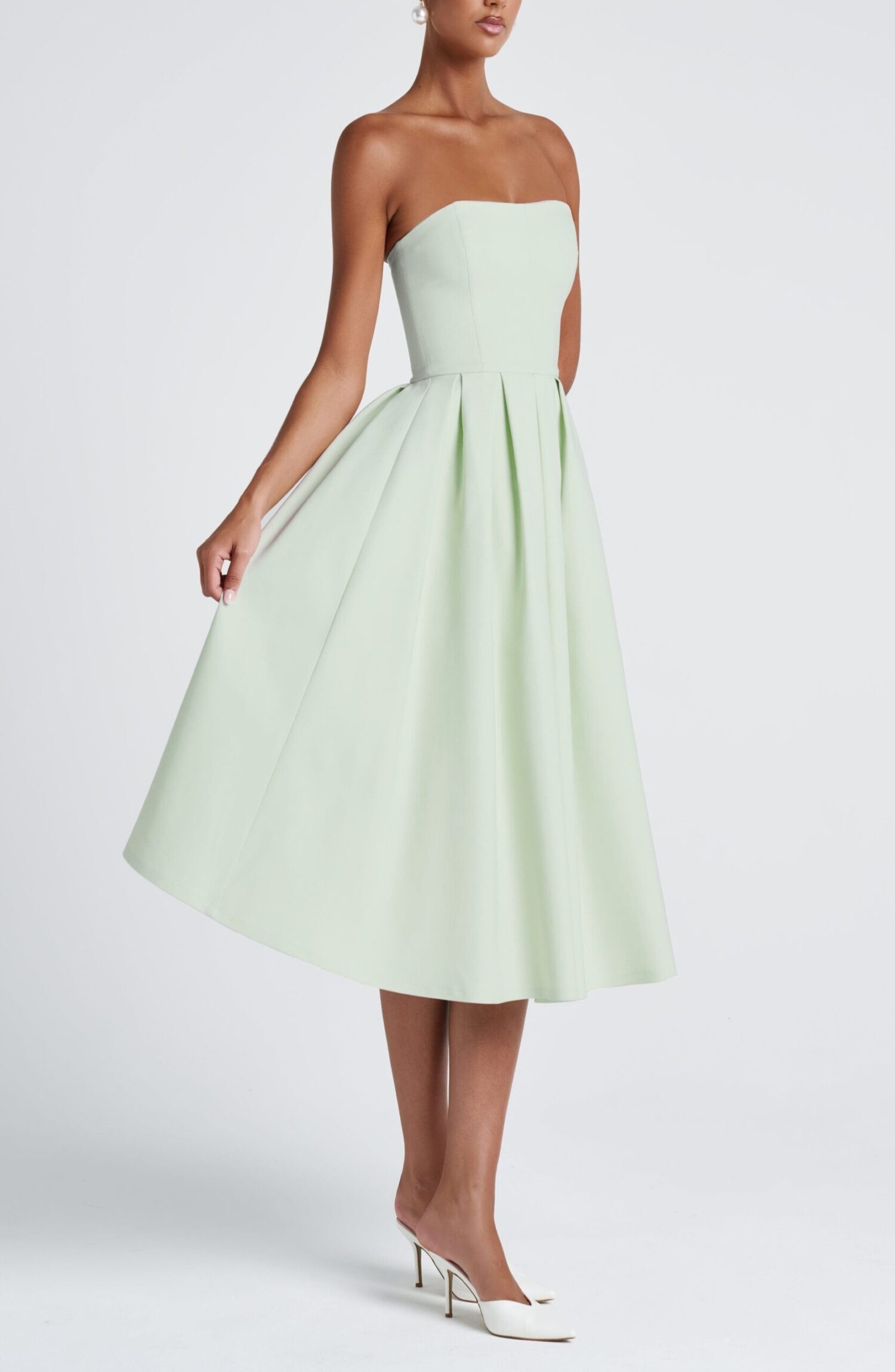 Edith Mint Strapless Midi Dress with Pleated Full Skirt - Image 4