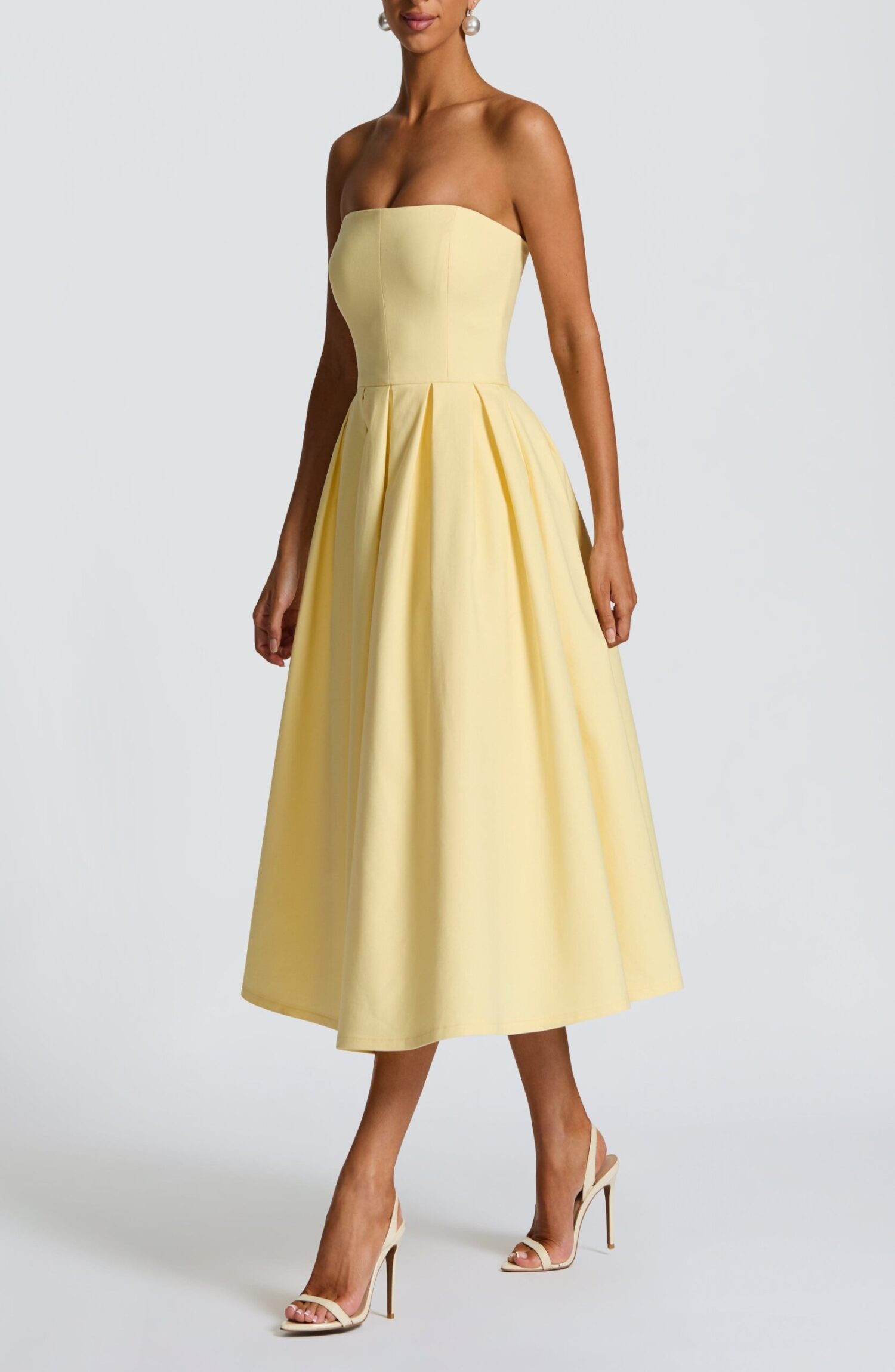Edith Strapless Lemon Midi Dress - Stretch Bengaline Boned Bodice - Image 2