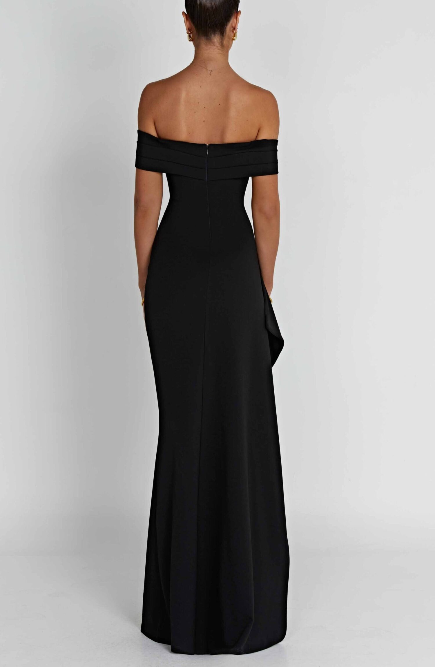 Elegant Black Bardot Maxi Dress with Thigh Split - Image 5