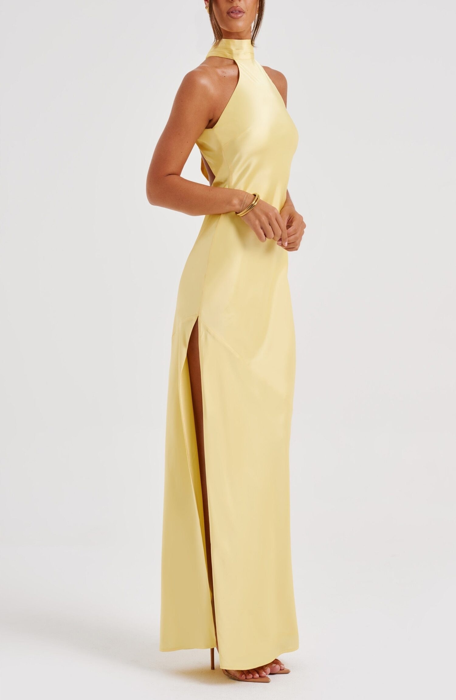 Etta Lemon Maxi Dress - Backless Bias Cut Satin Evening Gown - Image 8
