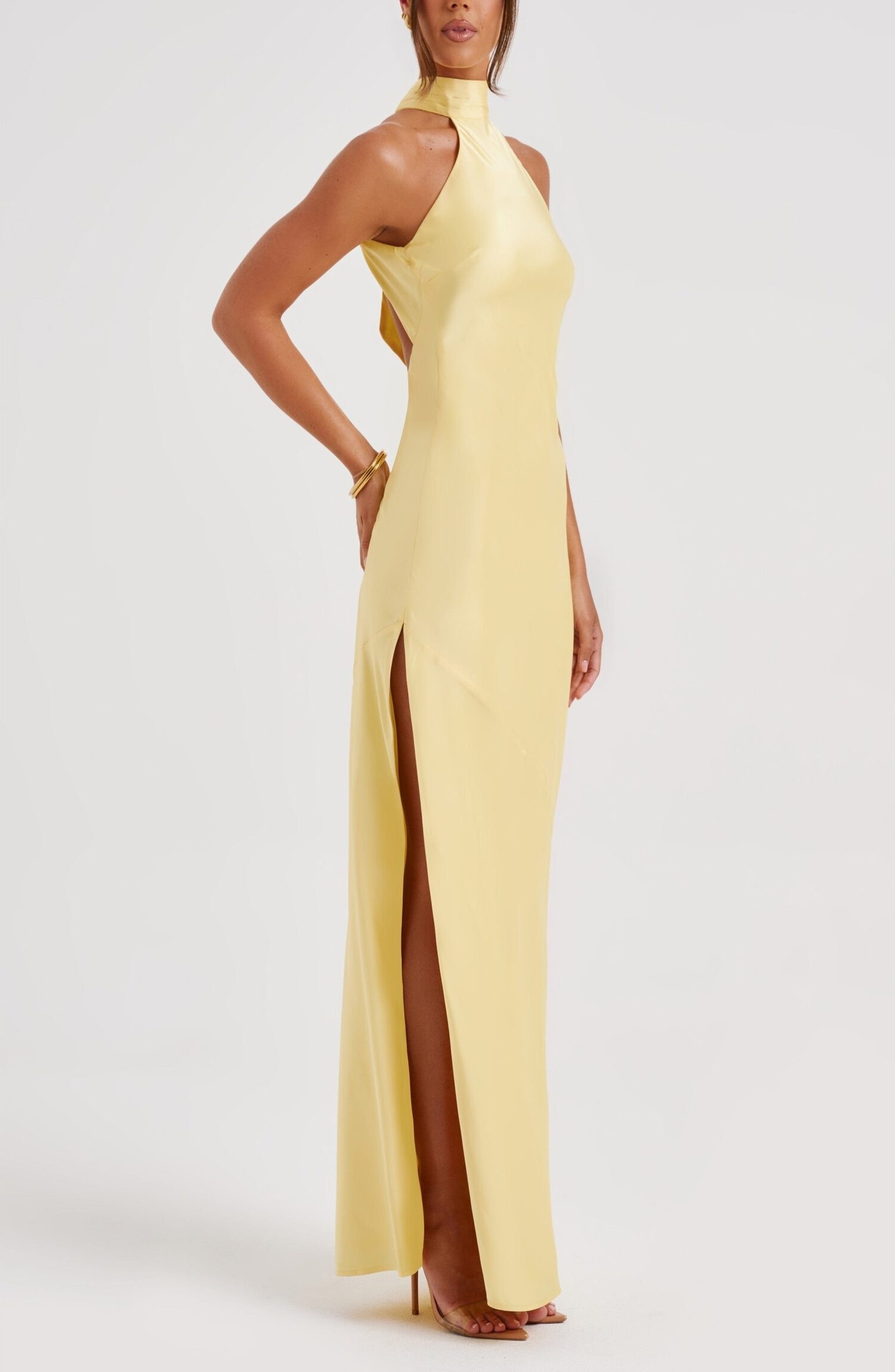 Etta Lemon Maxi Dress - Backless Bias Cut Satin Evening Gown - Image 7