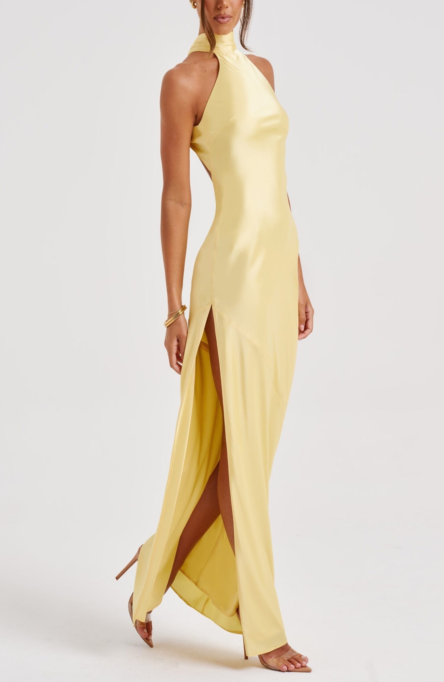 Etta Lemon Maxi Dress - Backless Bias Cut Satin Evening Gown - Image 5