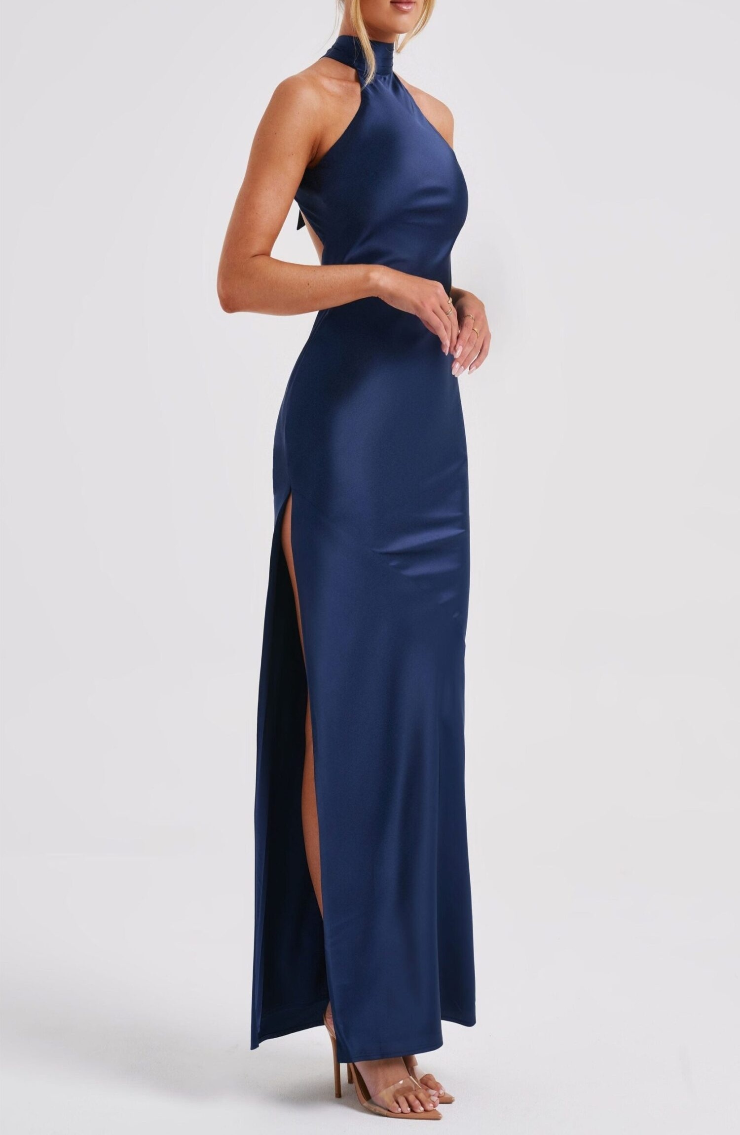 Etta Navy Satin Backless Maxi Dress - Elegant Evening Gown - Image 5