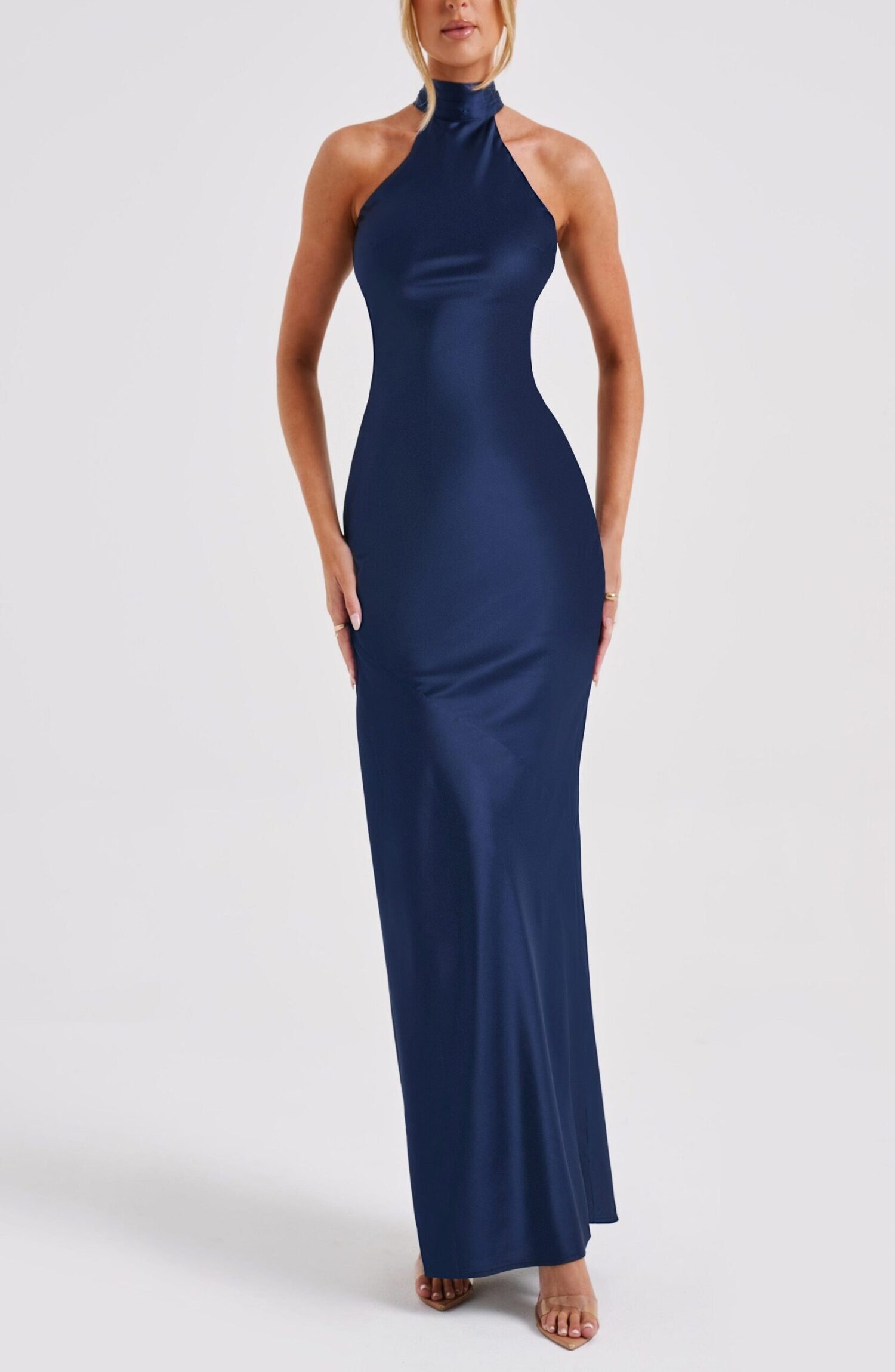 Etta Navy Satin Backless Maxi Dress - Elegant Evening Gown - Image 6