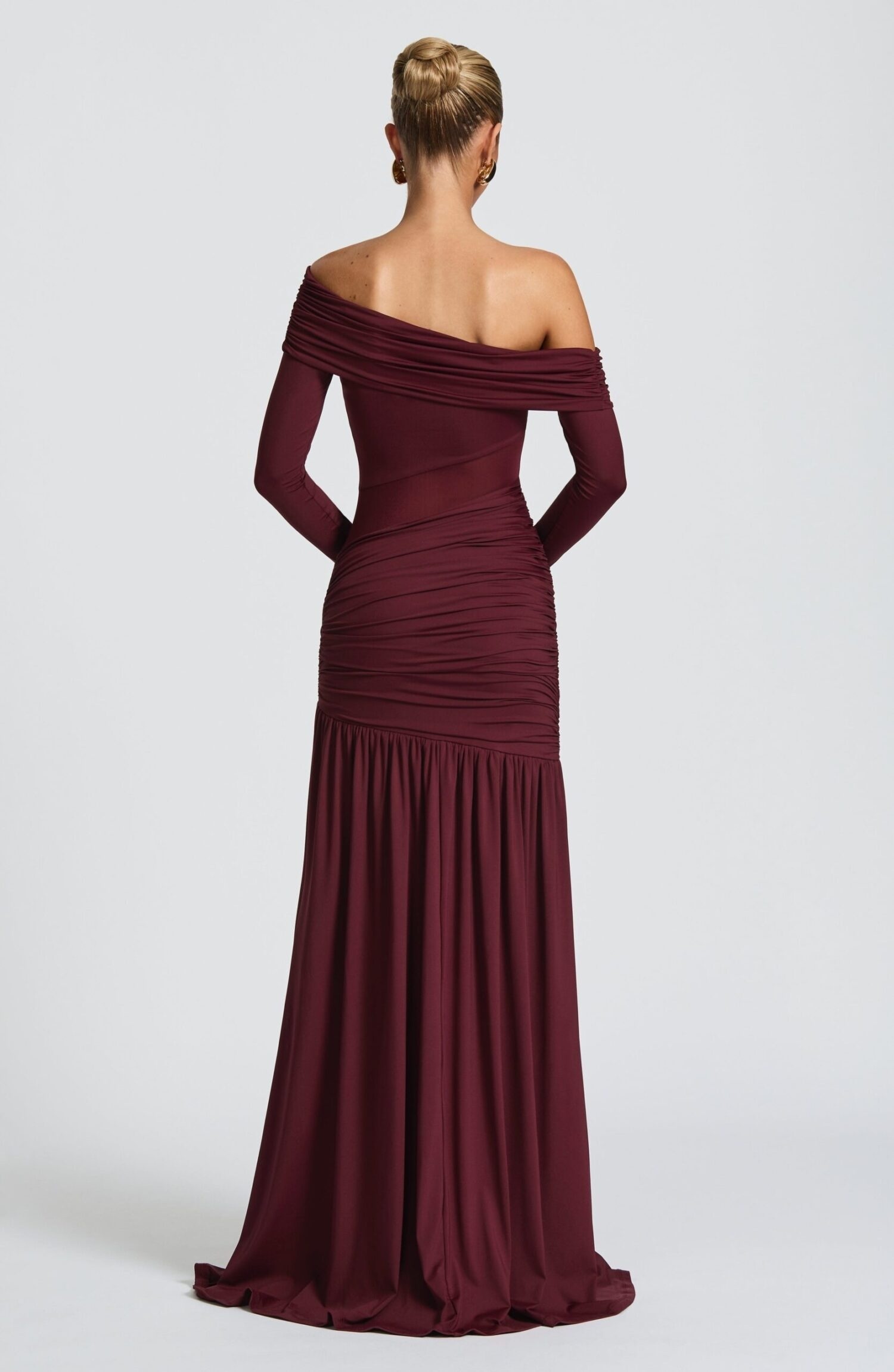 Ettalie Cherry Lacquer Maxi Dress - Slinky Jersey, Asymmetric Neckline - Image 3