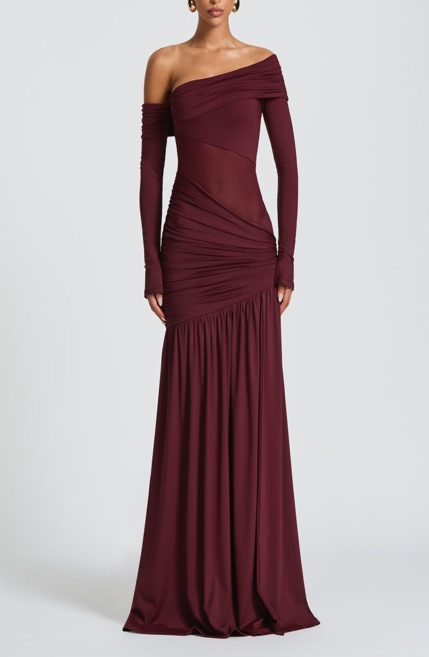 Ettalie Cherry Lacquer Maxi Dress - Slinky Jersey, Asymmetric Neckline - Image 6