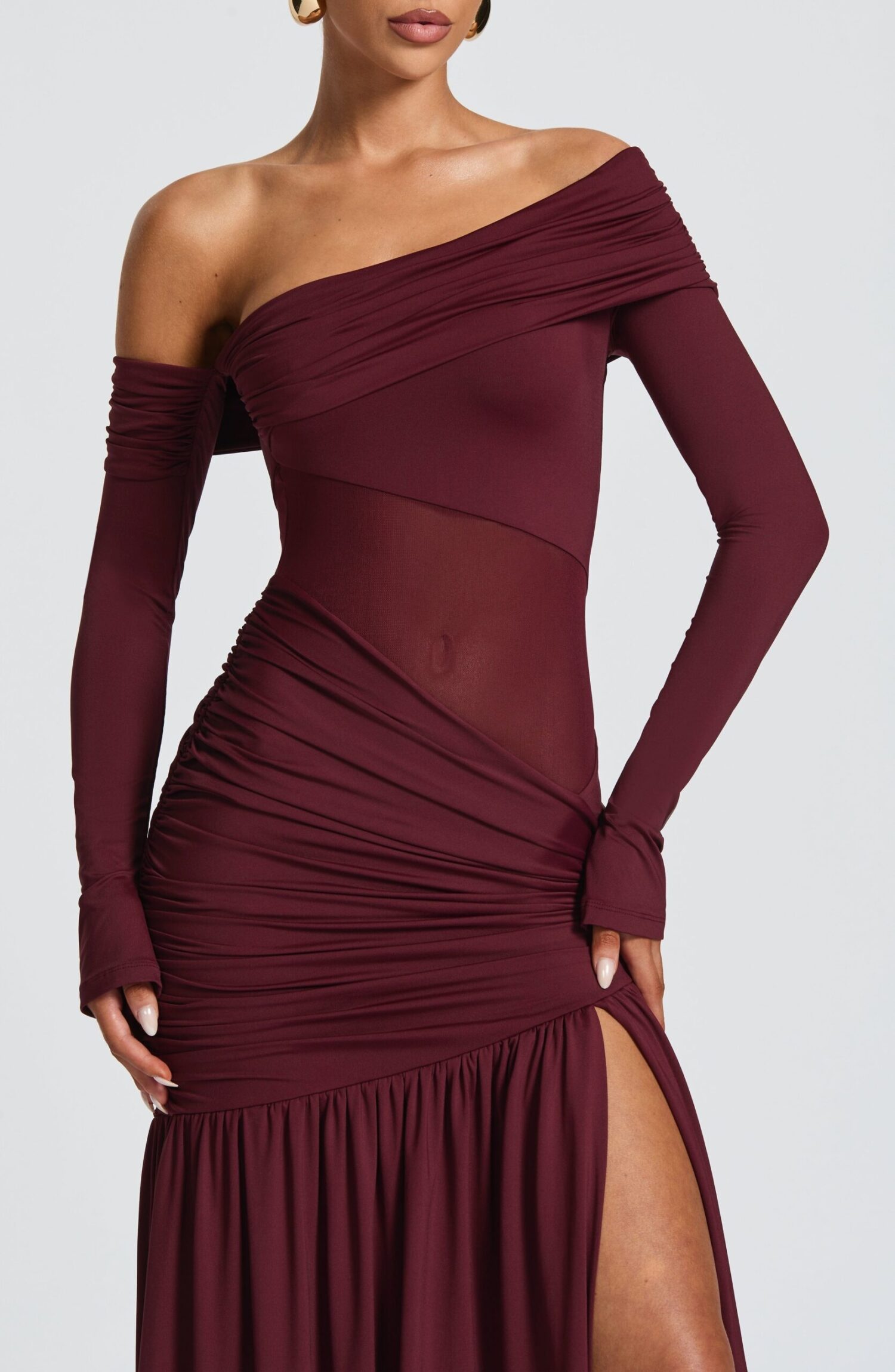 Ettalie Cherry Lacquer Maxi Dress - Slinky Jersey, Asymmetric Neckline - Image 5