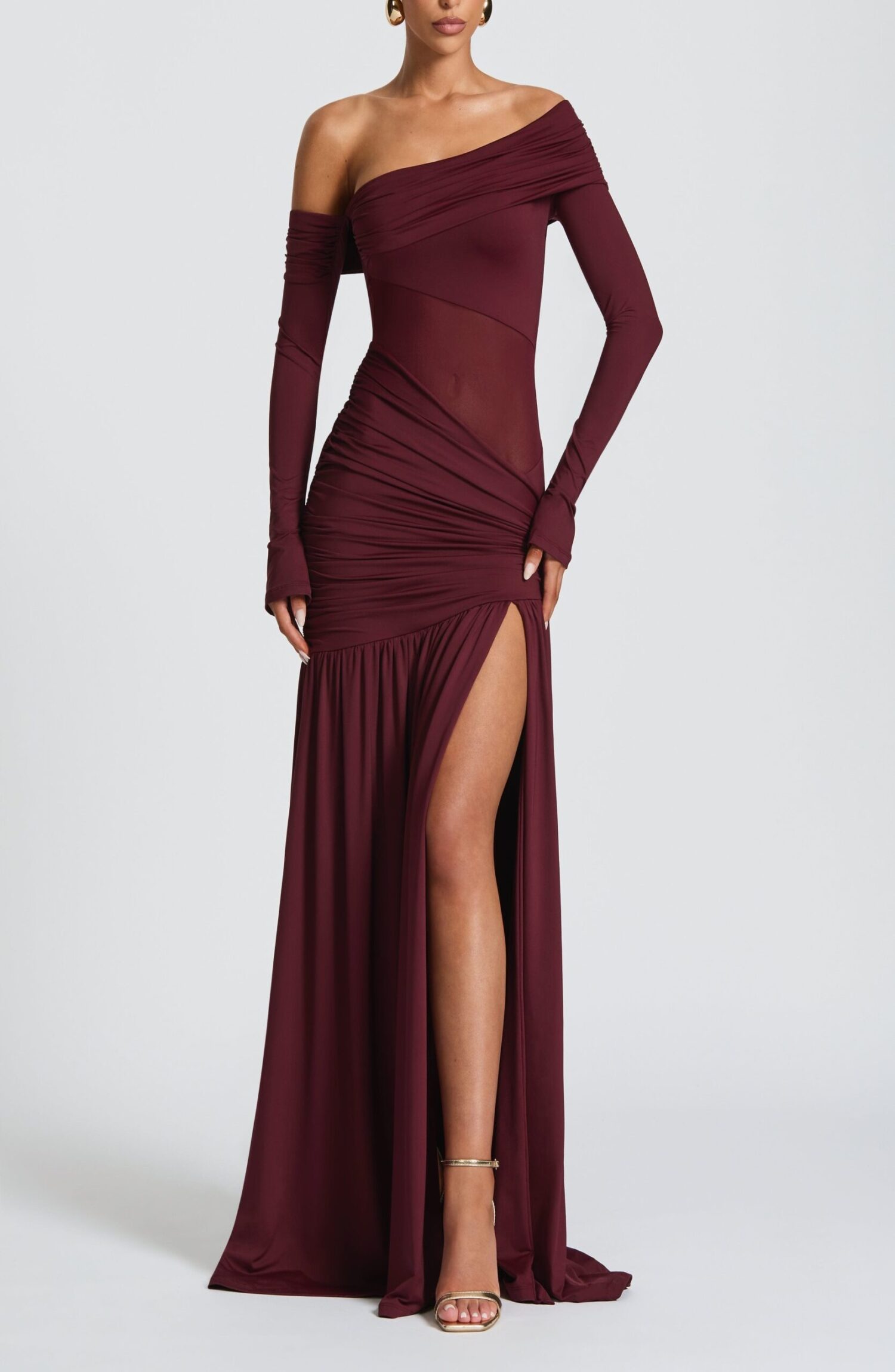 Ettalie Cherry Lacquer Maxi Dress - Slinky Jersey, Asymmetric Neckline - Image 4
