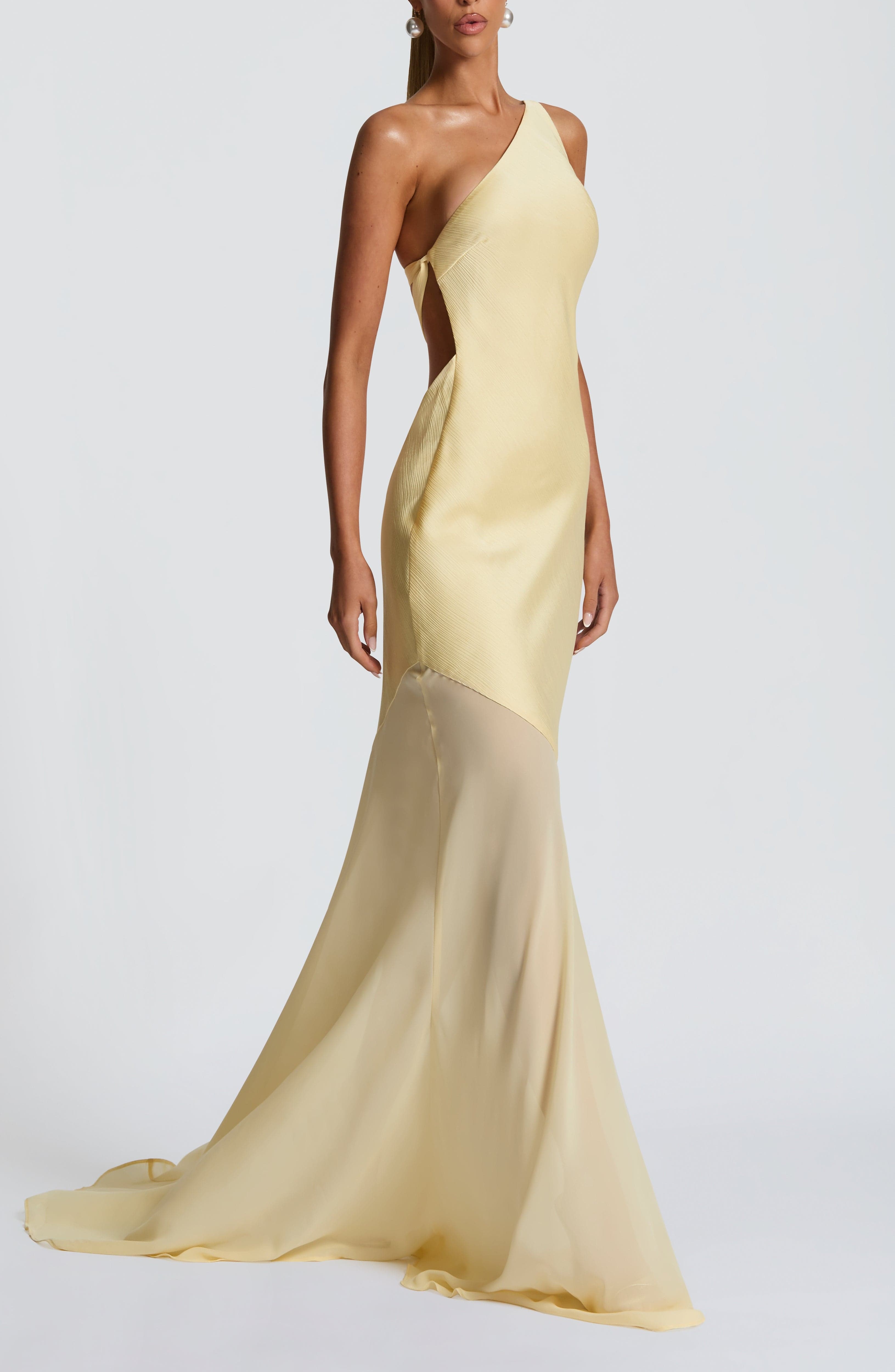 Fable Gown Lemon One Shoulder Maxi Fishtail Satin Evening Dress - Image 6