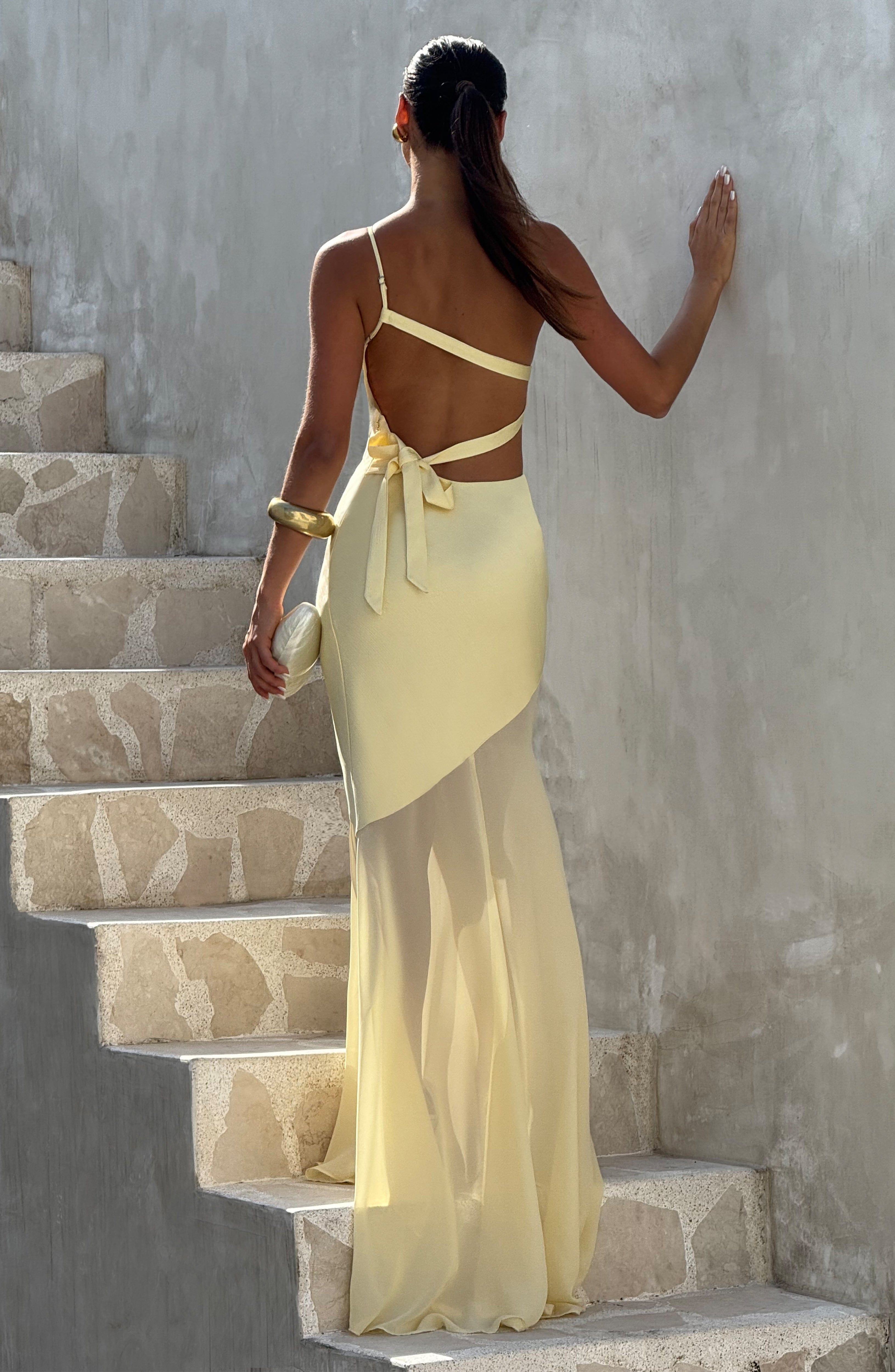 Fable Gown Lemon One Shoulder Maxi Fishtail Satin Evening Dress - Image 7