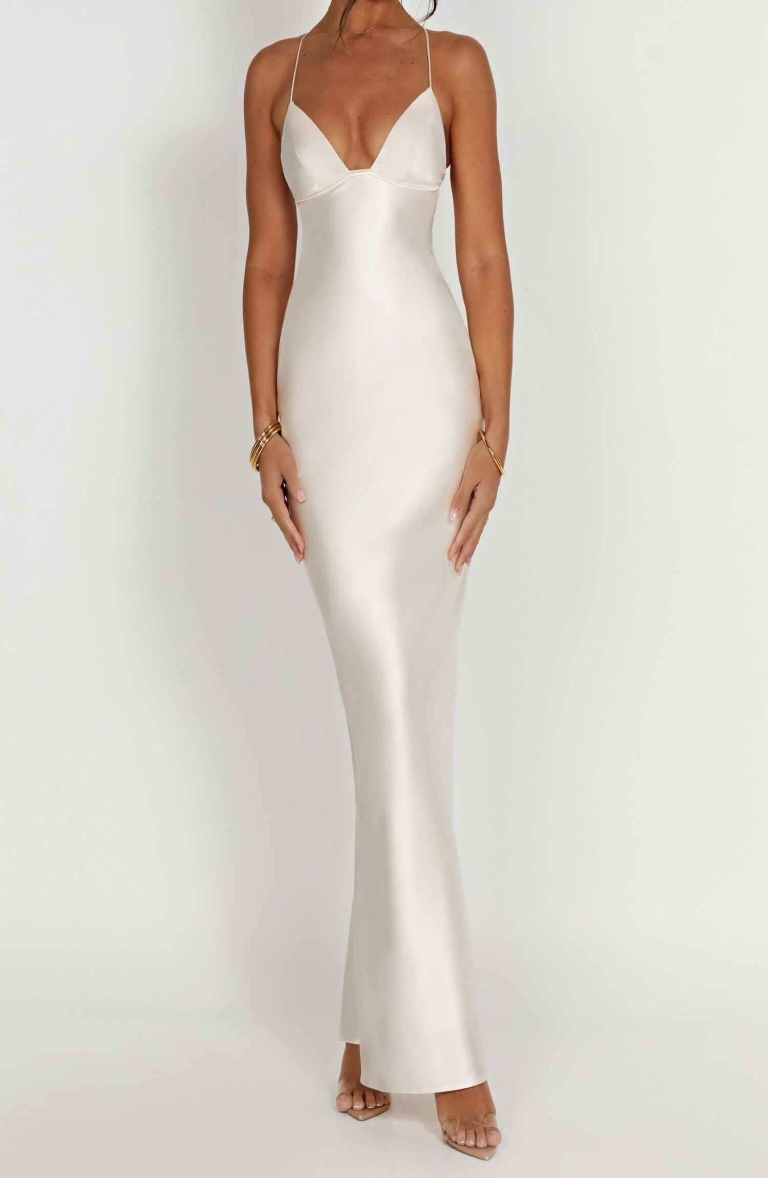 Fenty Ivory Maxi Dress - Premium Satin, Plunge Neck, Low Back - Image 11