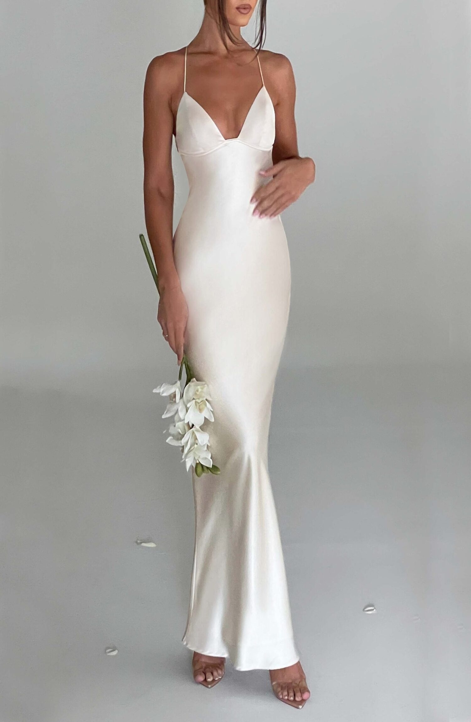 Fenty Ivory Maxi Dress - Premium Satin, Plunge Neck, Low Back
