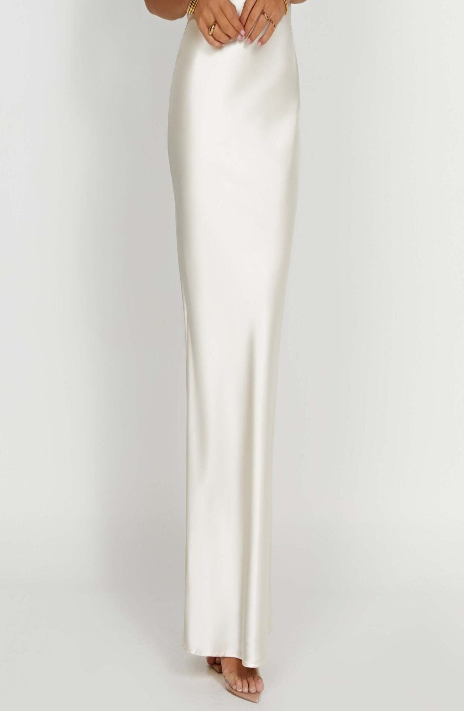 Fenty Ivory Maxi Dress - Premium Satin, Plunge Neck, Low Back - Image 9