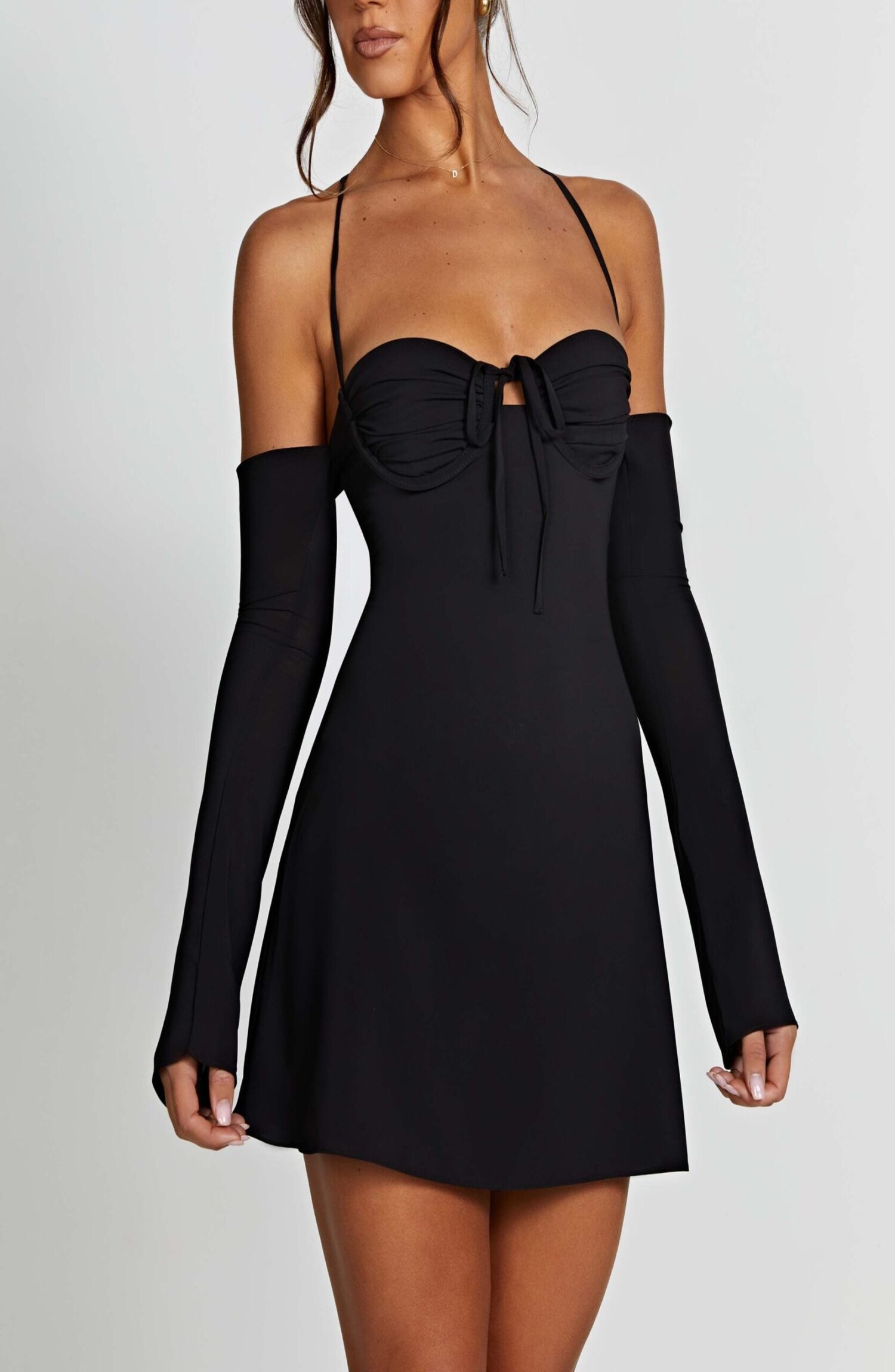 Fiona Black Chiffon Off-Shoulder Mini Dress with Plunging Back - Image 7