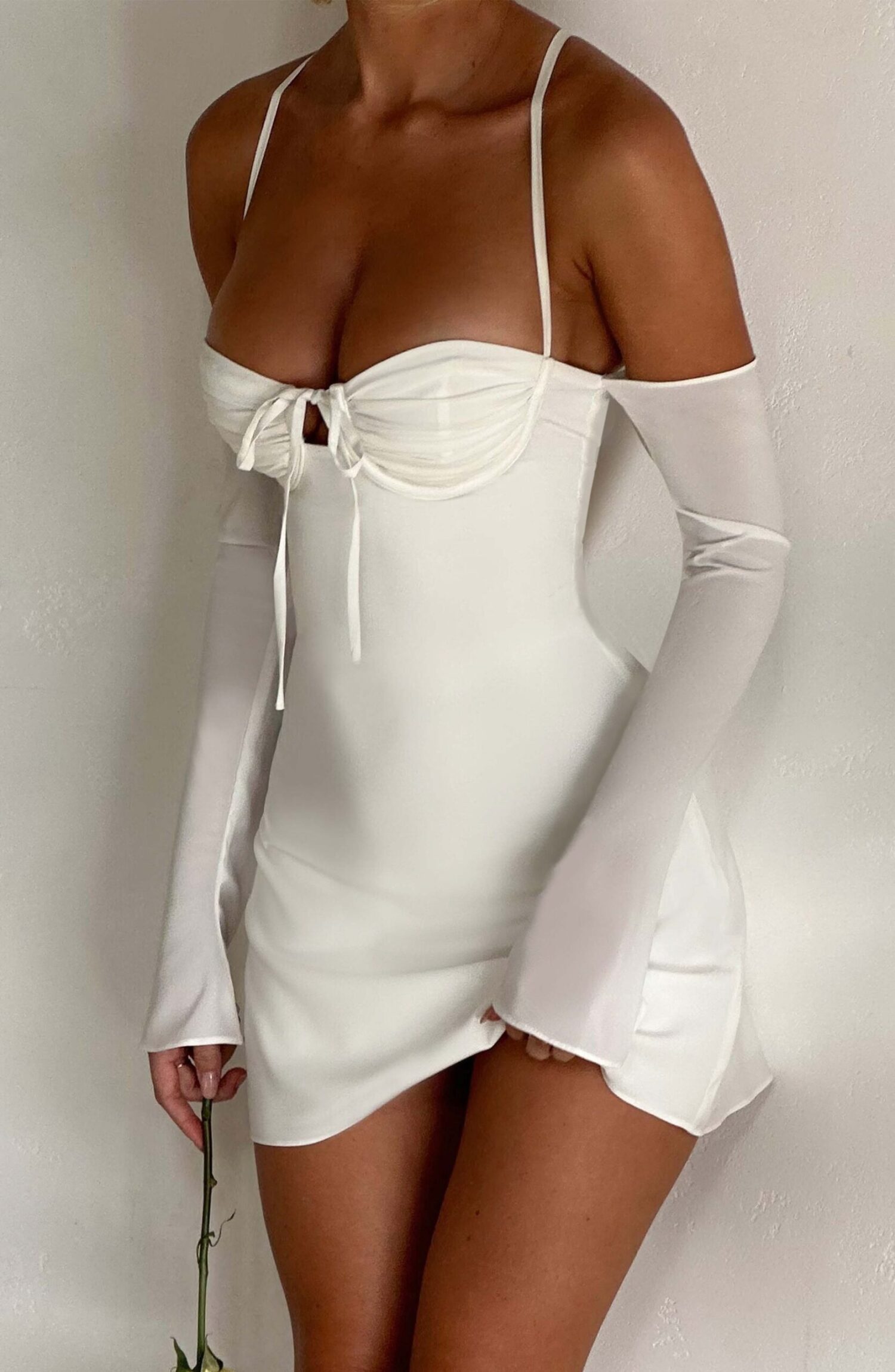 Fiona Ivory Chiffon Off-Shoulder Mini Dress with Plunging Back - Image 8