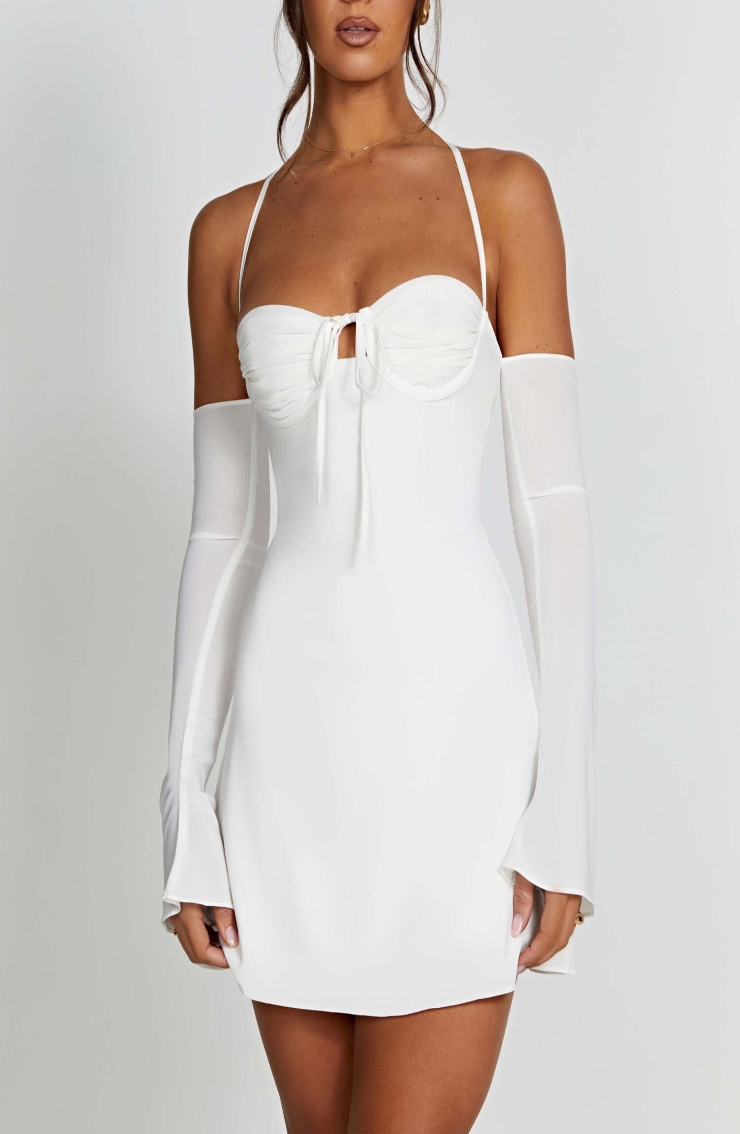 Fiona Ivory Chiffon Off-Shoulder Mini Dress with Plunging Back - Image 6