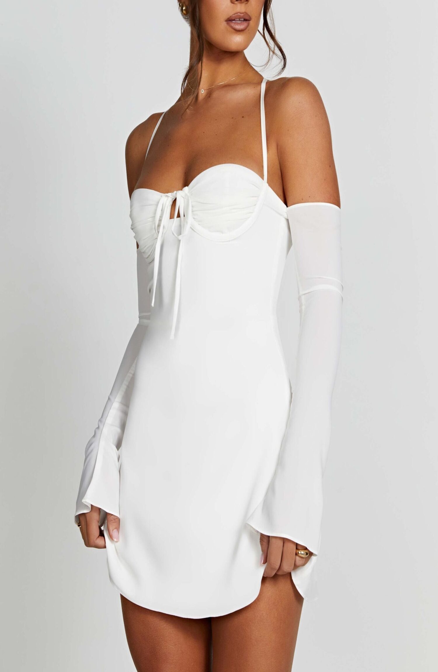 Fiona Ivory Chiffon Off-Shoulder Mini Dress with Plunging Back - Image 5