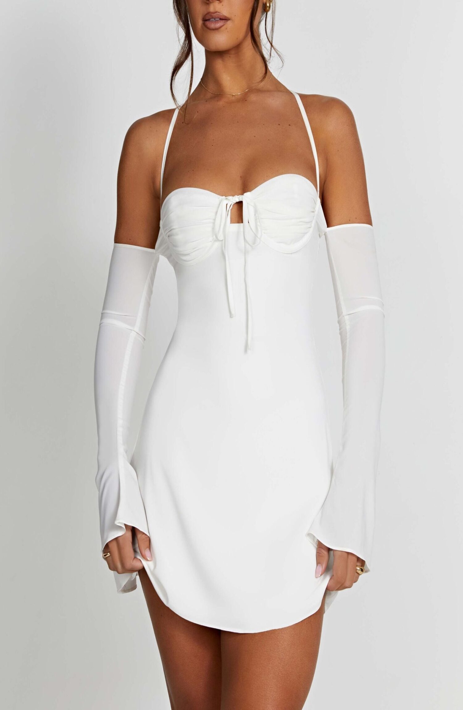 Fiona Ivory Chiffon Off-Shoulder Mini Dress with Plunging Back - Image 9