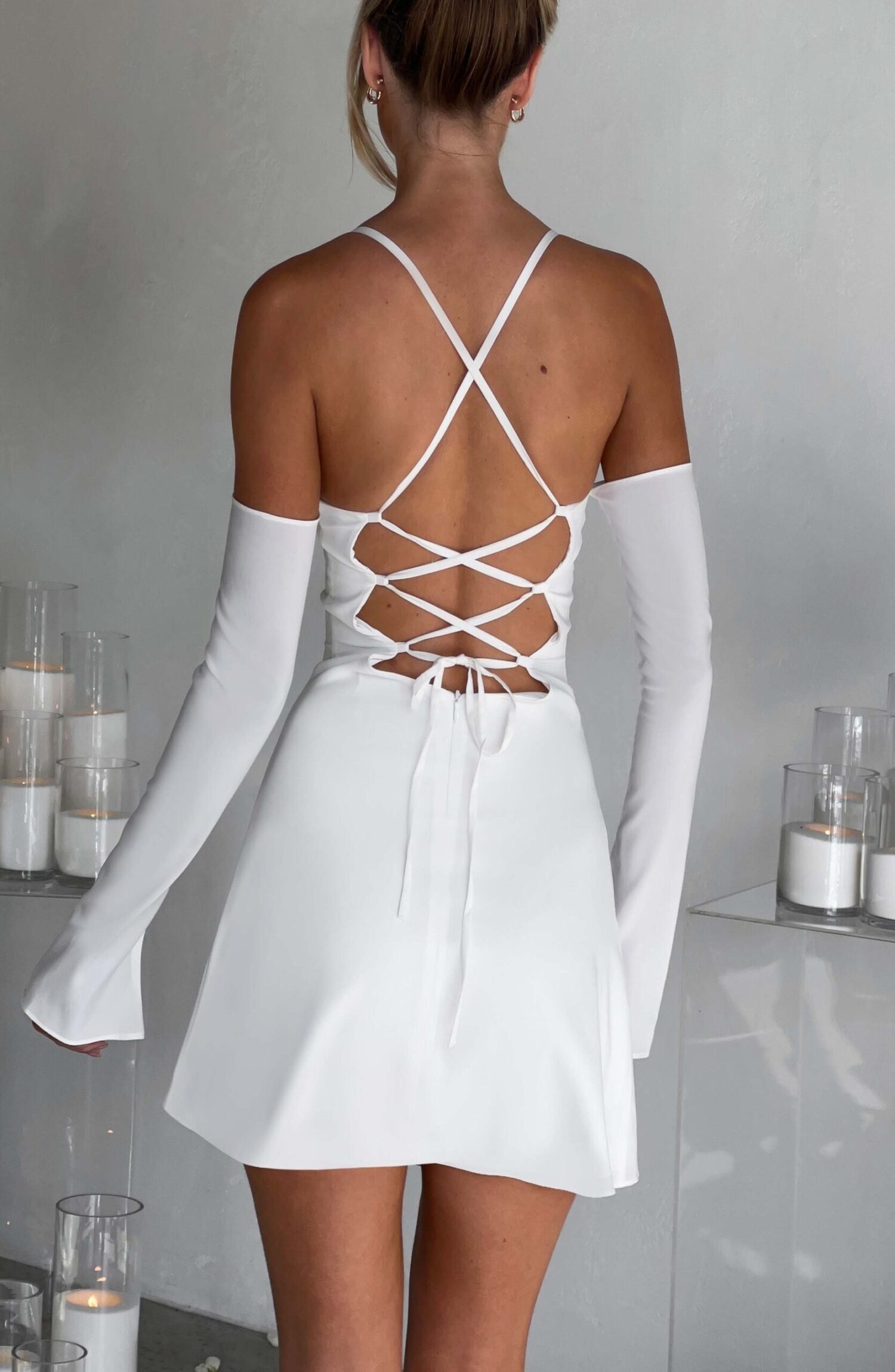 Fiona Ivory Chiffon Off-Shoulder Mini Dress with Plunging Back - Image 2