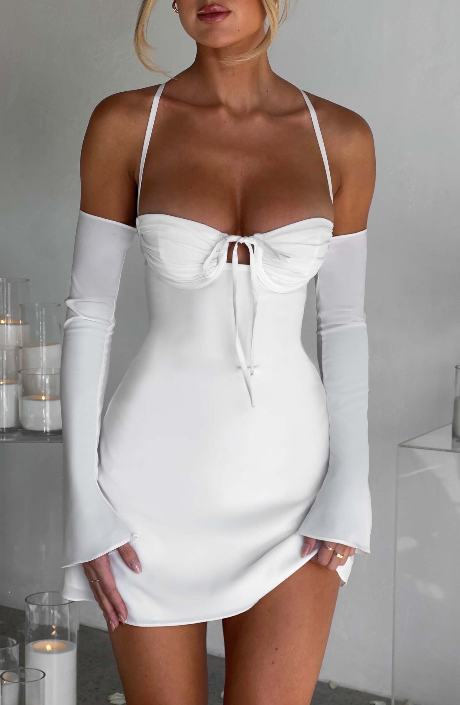 Fiona Ivory Chiffon Off-Shoulder Mini Dress with Plunging Back - Image 10