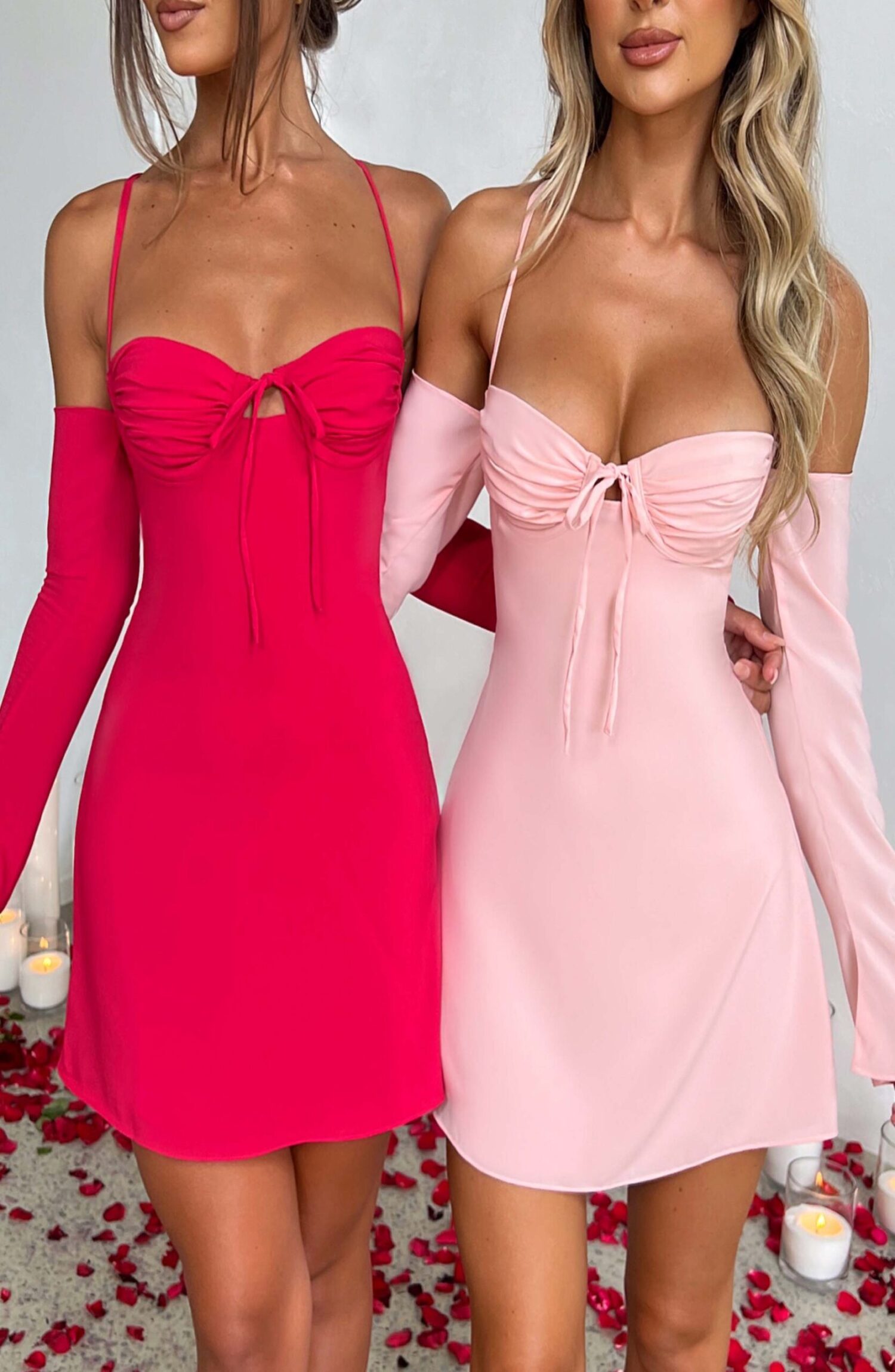 Fiona Mini Dress Blush Georgette Satin Flared Sleeve Lace Up Back - Image 8