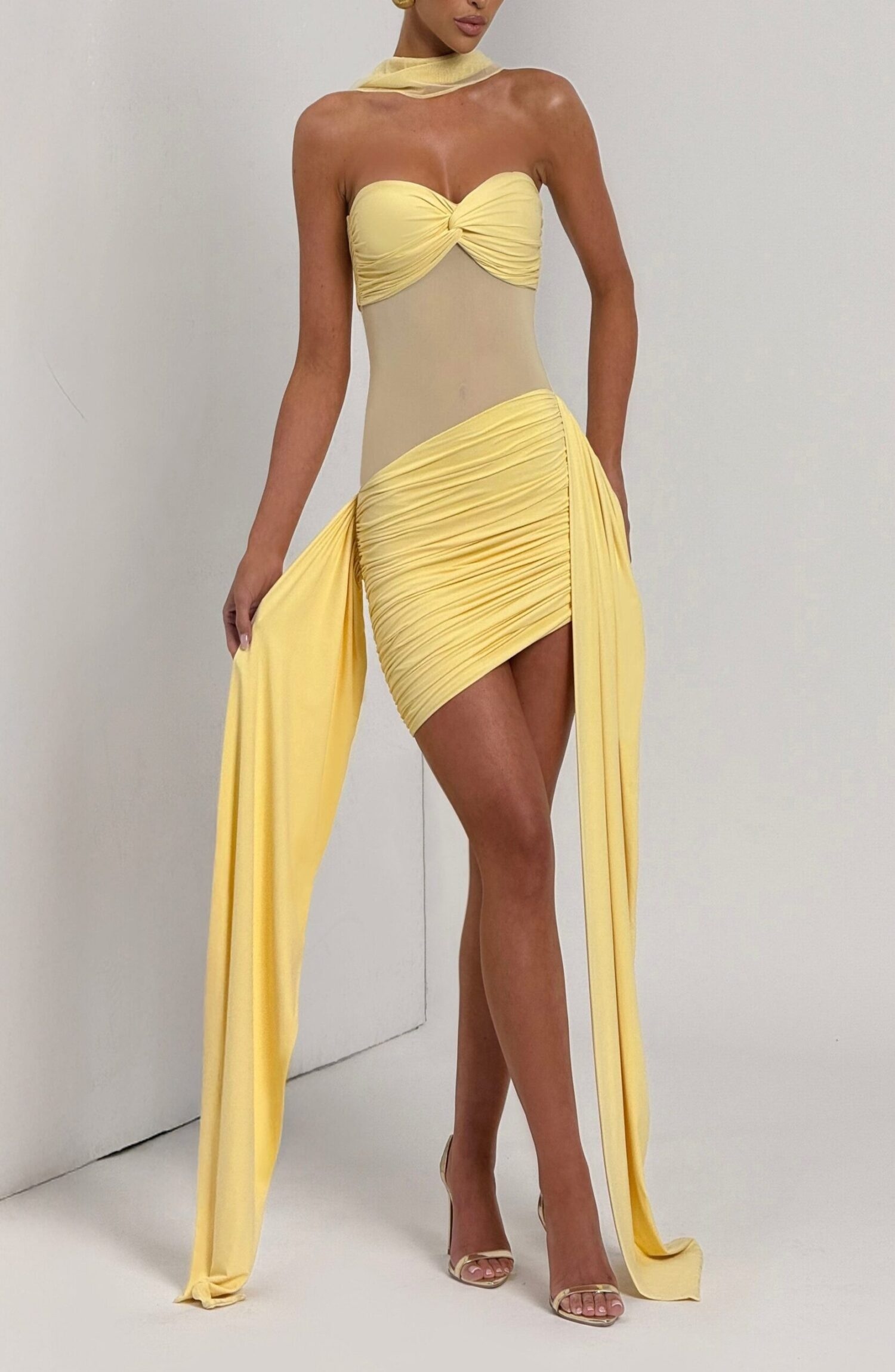 Fiorella Lemon Mini Dress - Strapless Twist Sweetheart Bodycon Mesh - Image 6