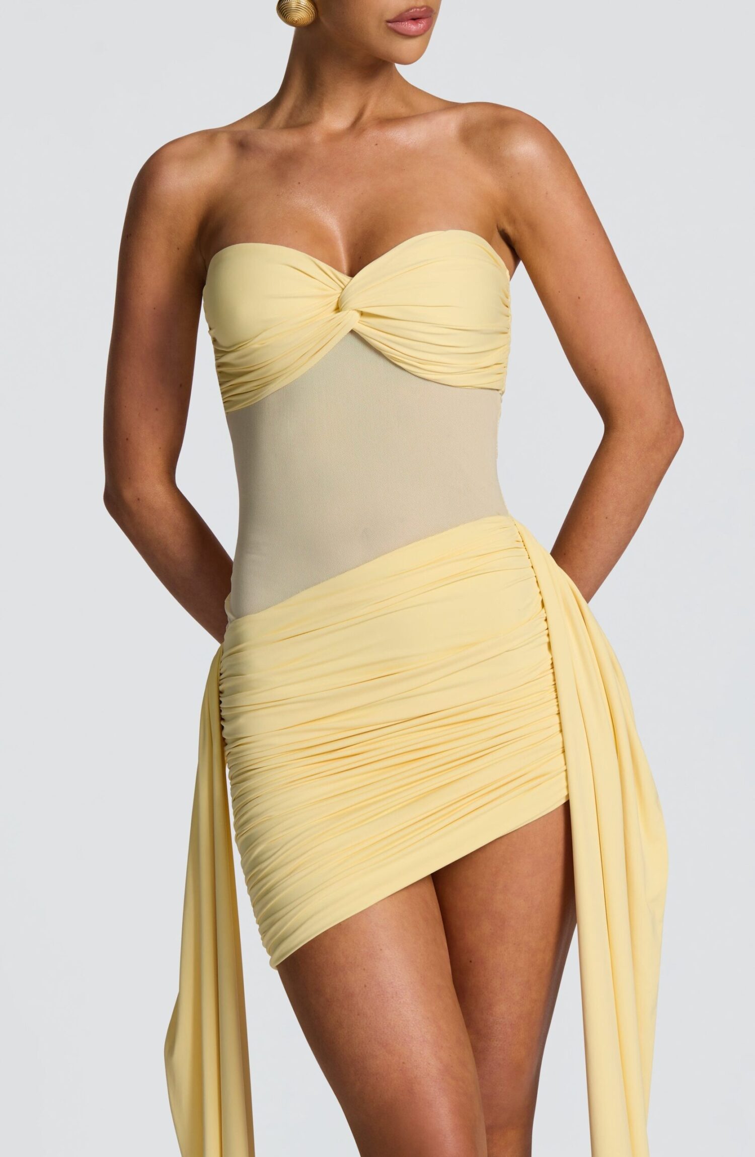 Fiorella Lemon Mini Dress - Strapless Twist Sweetheart Bodycon Mesh - Image 5