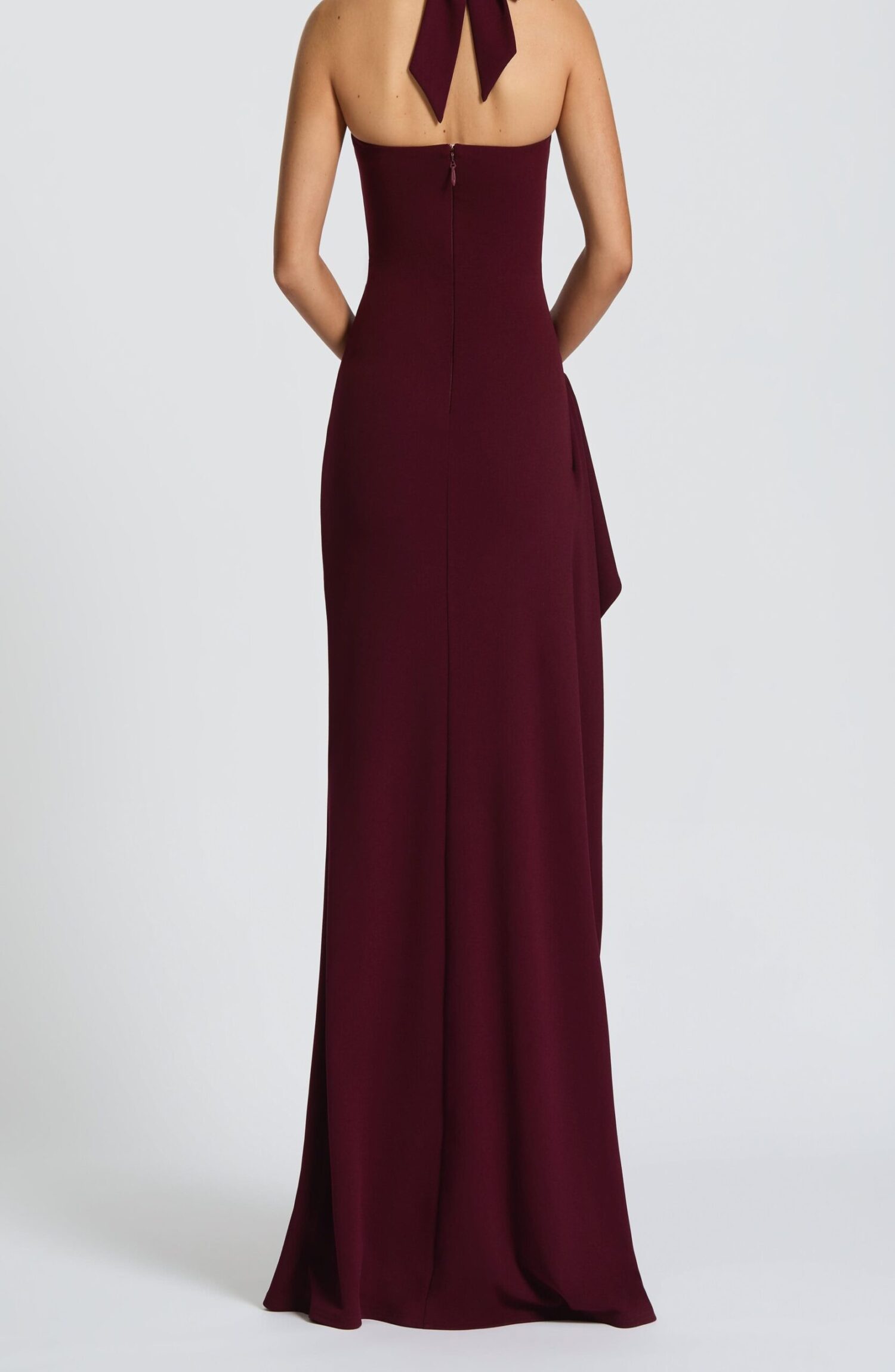Genette Maxi Dress Cherry Lacquer Halter Neck Stretch Crepe Draped - Image 4
