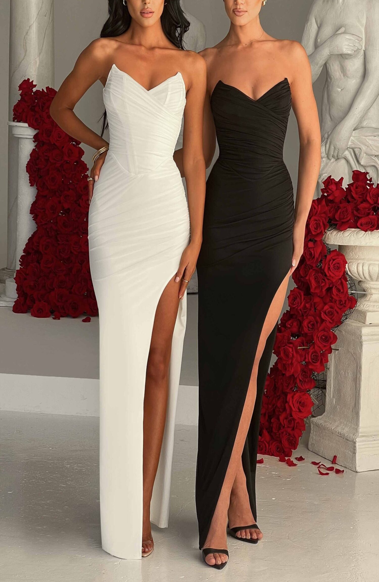 Giovanna Black Maxi Dress - Sculpted Corset, Strapless, Thigh Split - Image 9