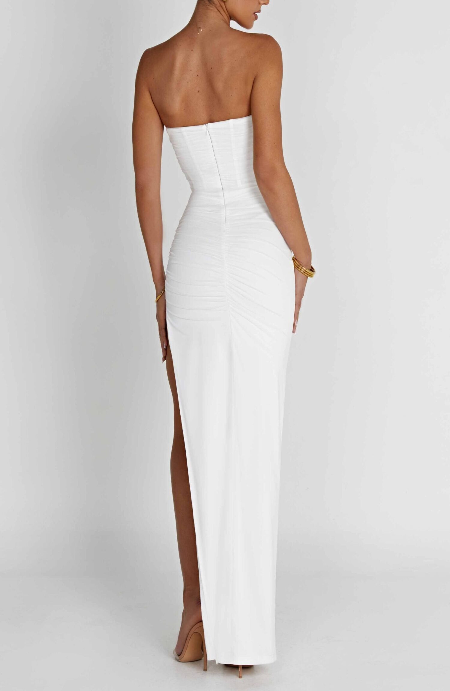 Giovanna Ivory Maxi Dress - Sculpted Corset, Thigh Split, Strapless Glam - Image 4