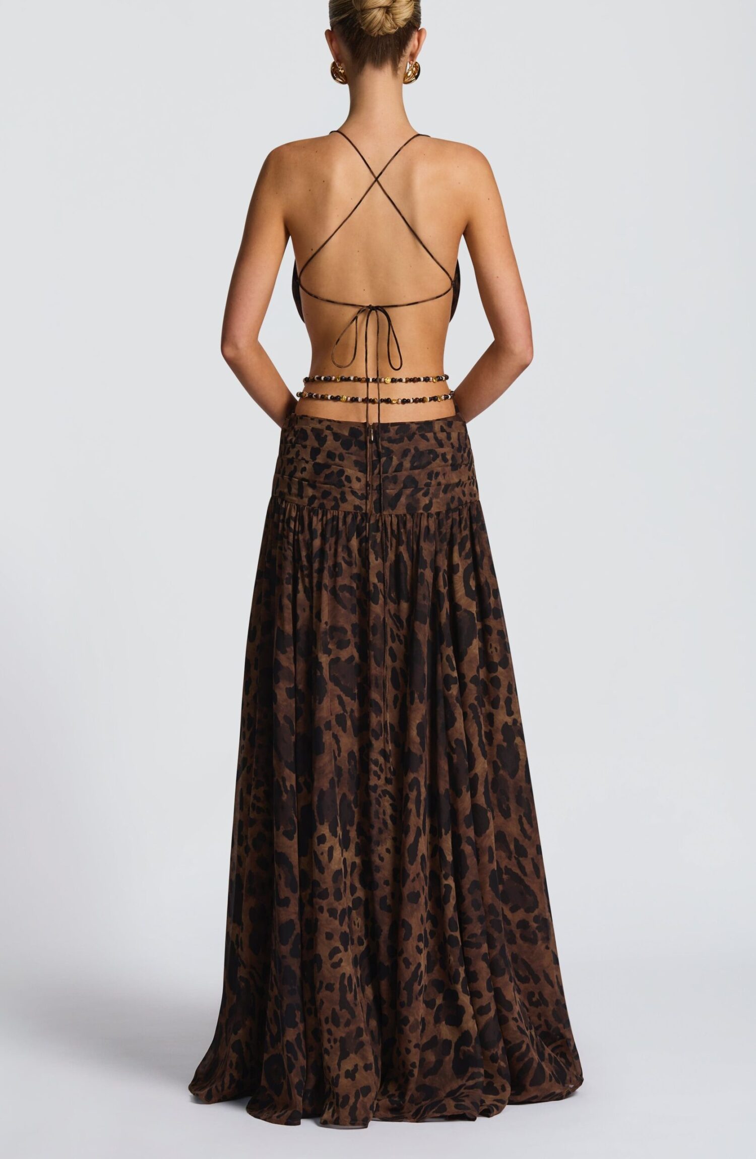 Indianna Maxi Dress Leopard Print Plunge Neckline Backless Crossover Straps - Image 2