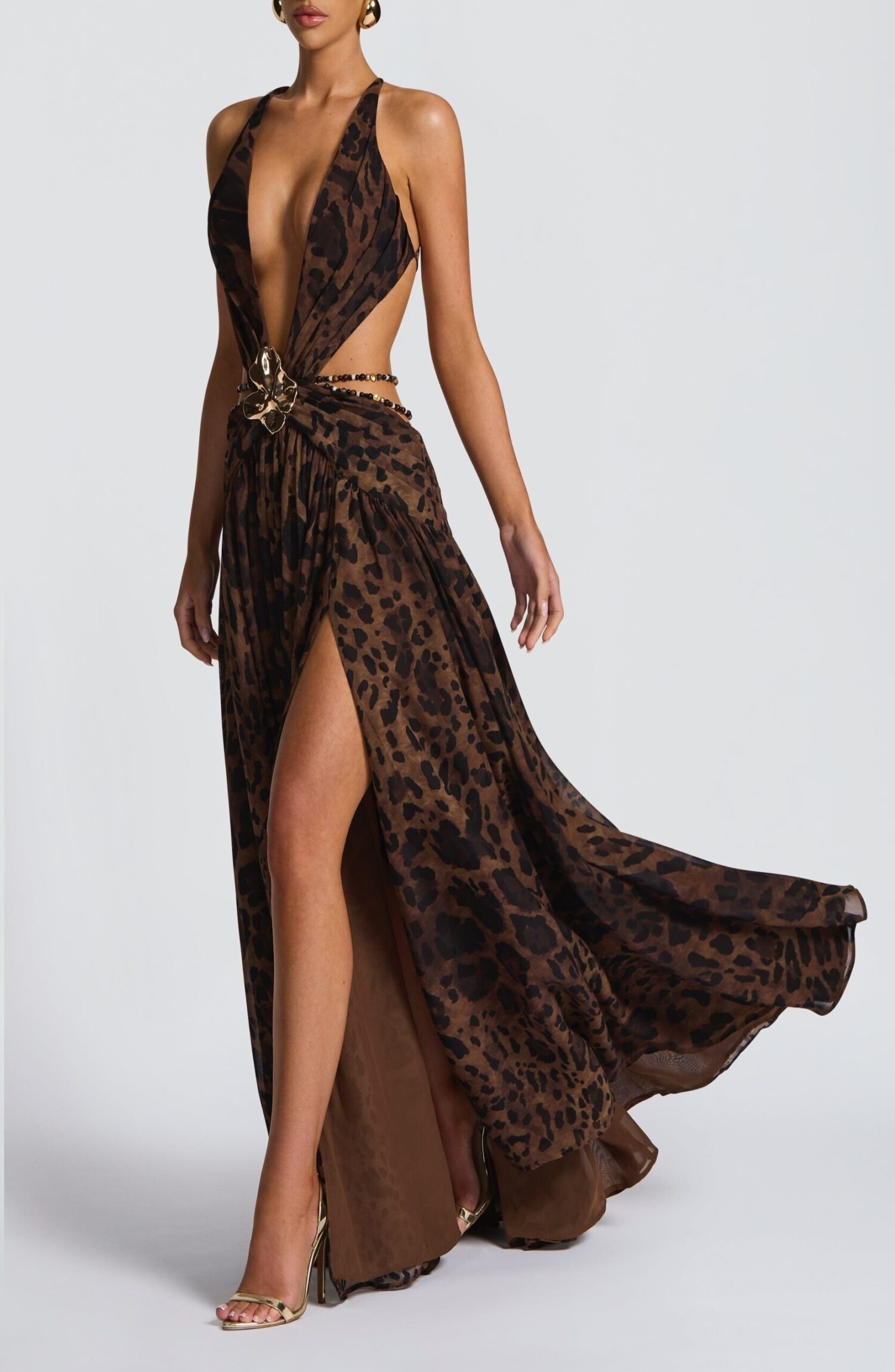 Indianna Maxi Dress Leopard Print Plunge Neckline Backless Crossover Straps - Image 3