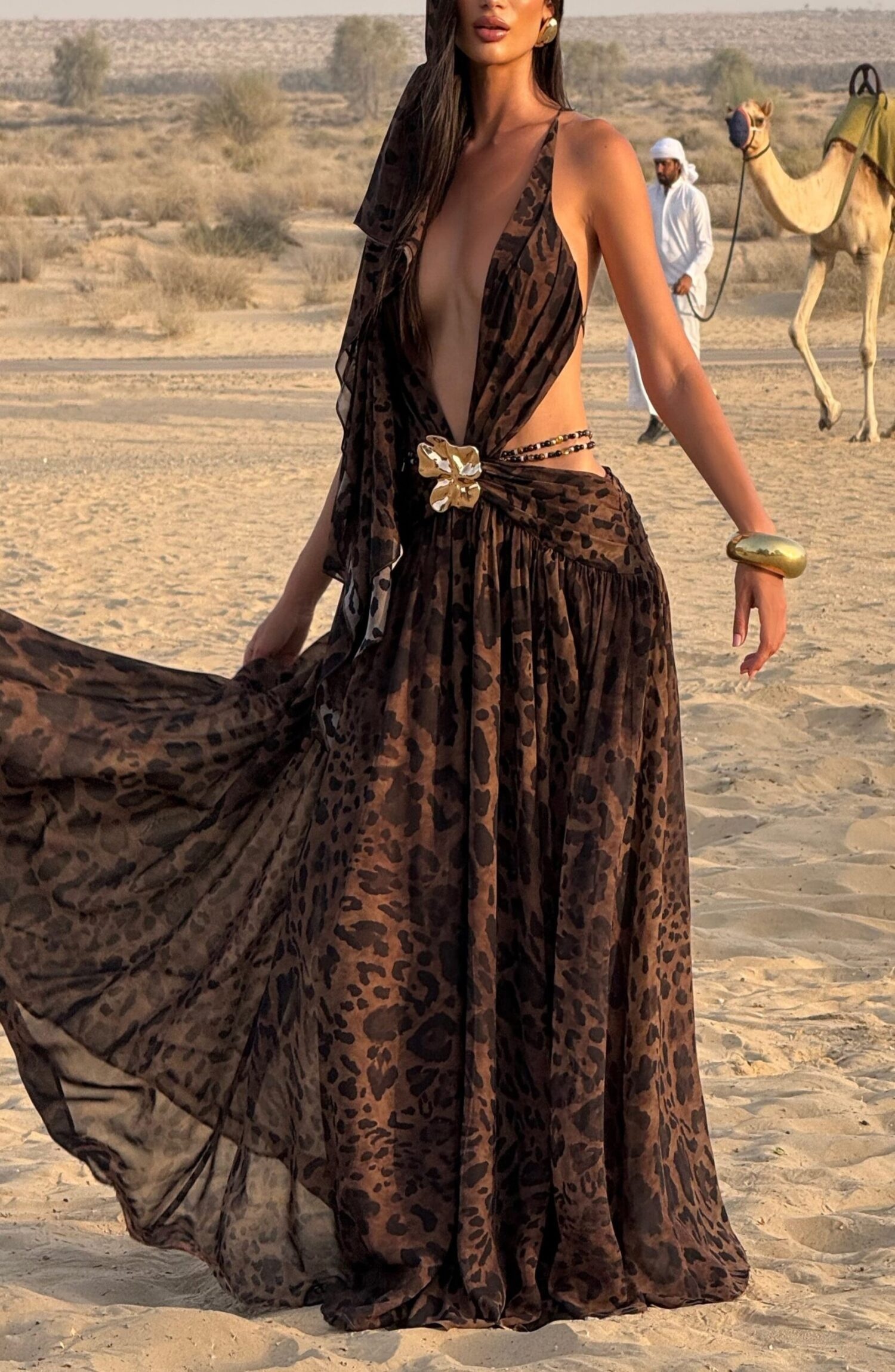 Indianna Maxi Dress Leopard Print Plunge Neckline Backless Crossover Straps - Image 8