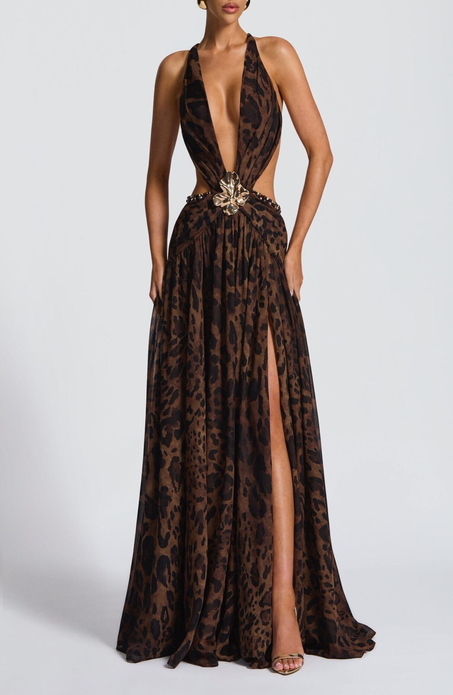 Indianna Maxi Dress Leopard Print Plunge Neckline Backless Crossover Straps - Image 4