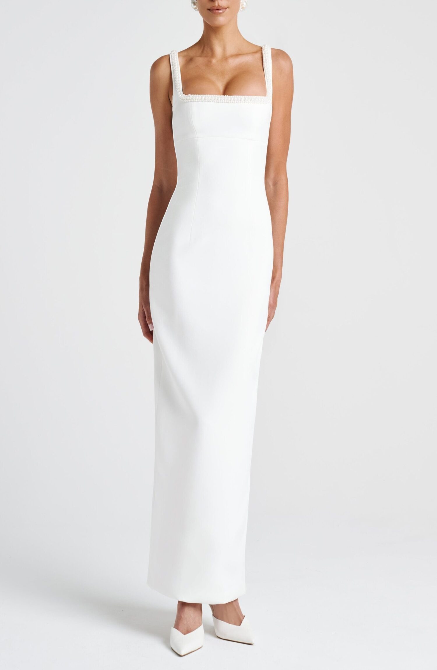 Ines Ivory Pearl Trim Square Neck Midaxi Dress - Image 7
