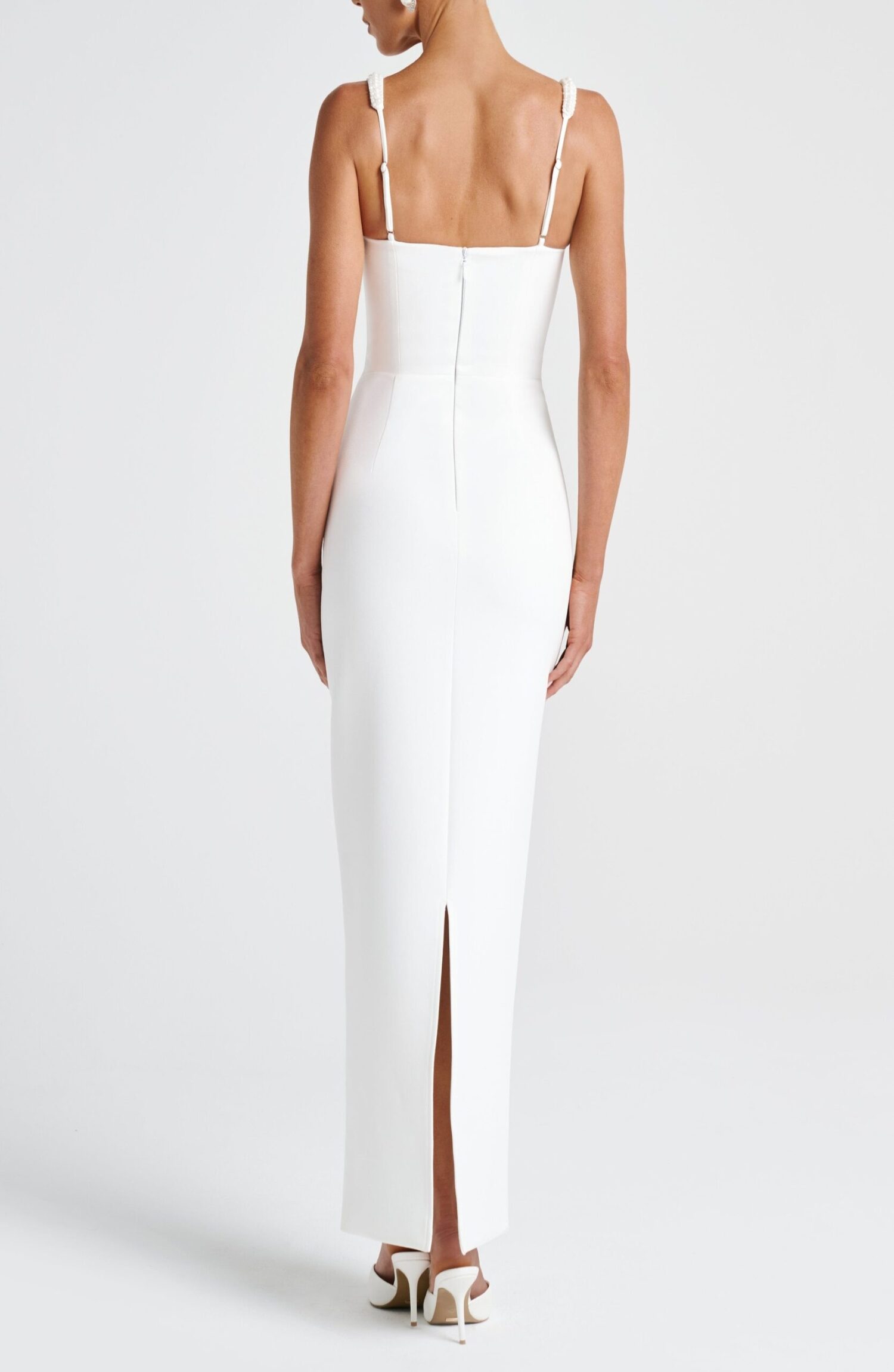 Ines Ivory Pearl Trim Square Neck Midaxi Dress - Image 8